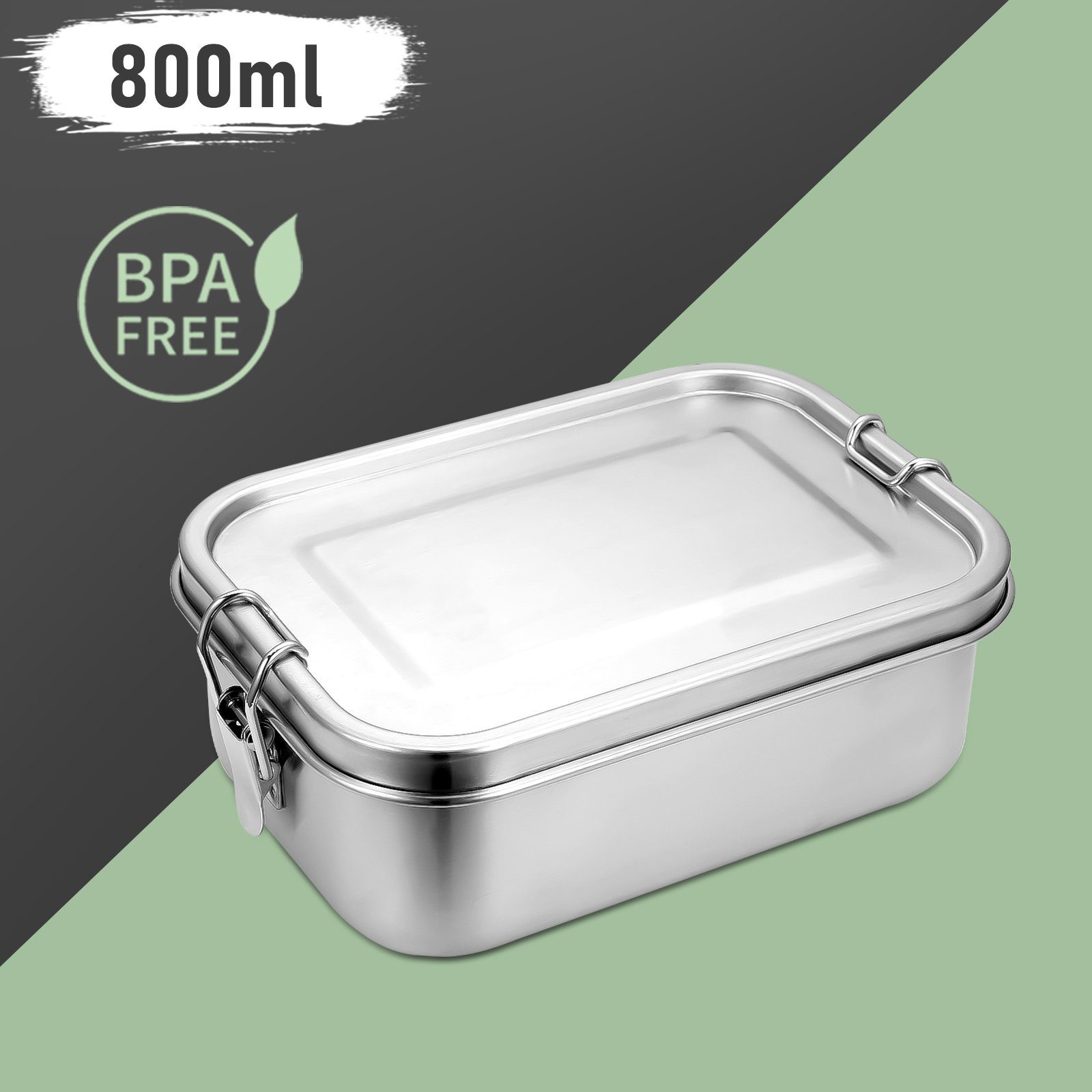 Clanmacy Lunchbox 800-1400ml Brotdose Thermo Büro edelstahl dose Lunchbox frei Dicht Edelstahl BPA 2X800ml Silber