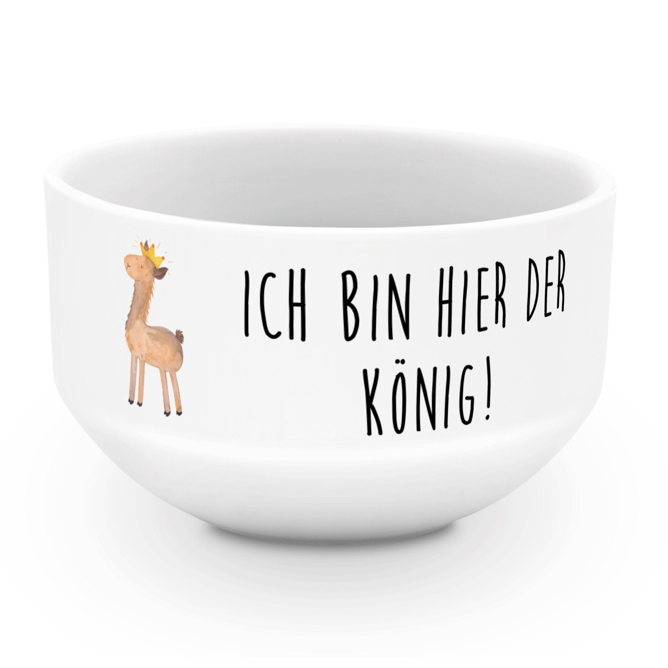 Mr. & Mrs. Panda Müslischale Lama König - Weiß - Geschenk, Suppenschüssel, Schüssel, Salatschüssel, Keramik, (1-tlg), Porzellan-Qualität