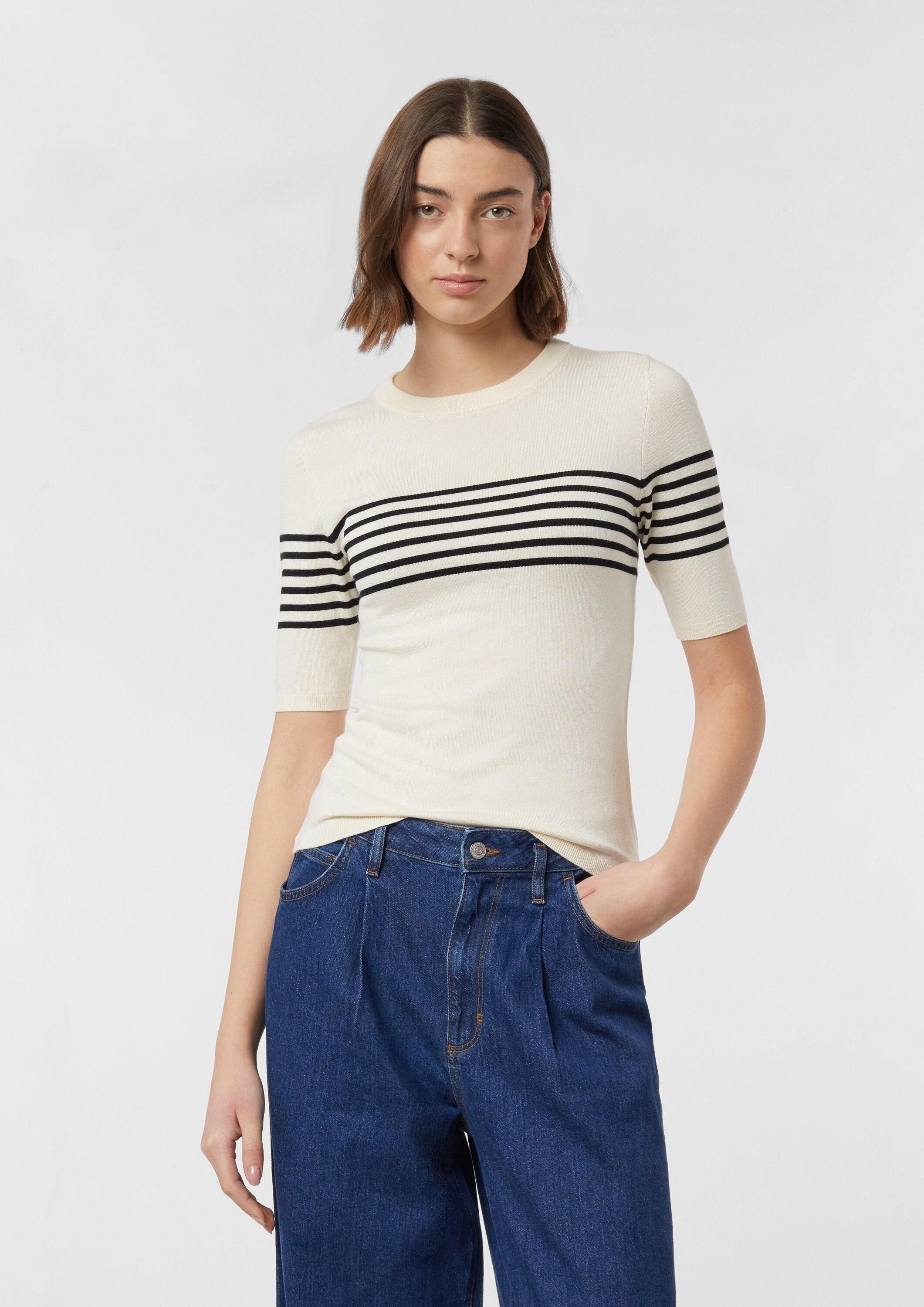 comma Kurzarmpullover Strickpullover Kurzarmpullover im Slim Fit mit Streifen