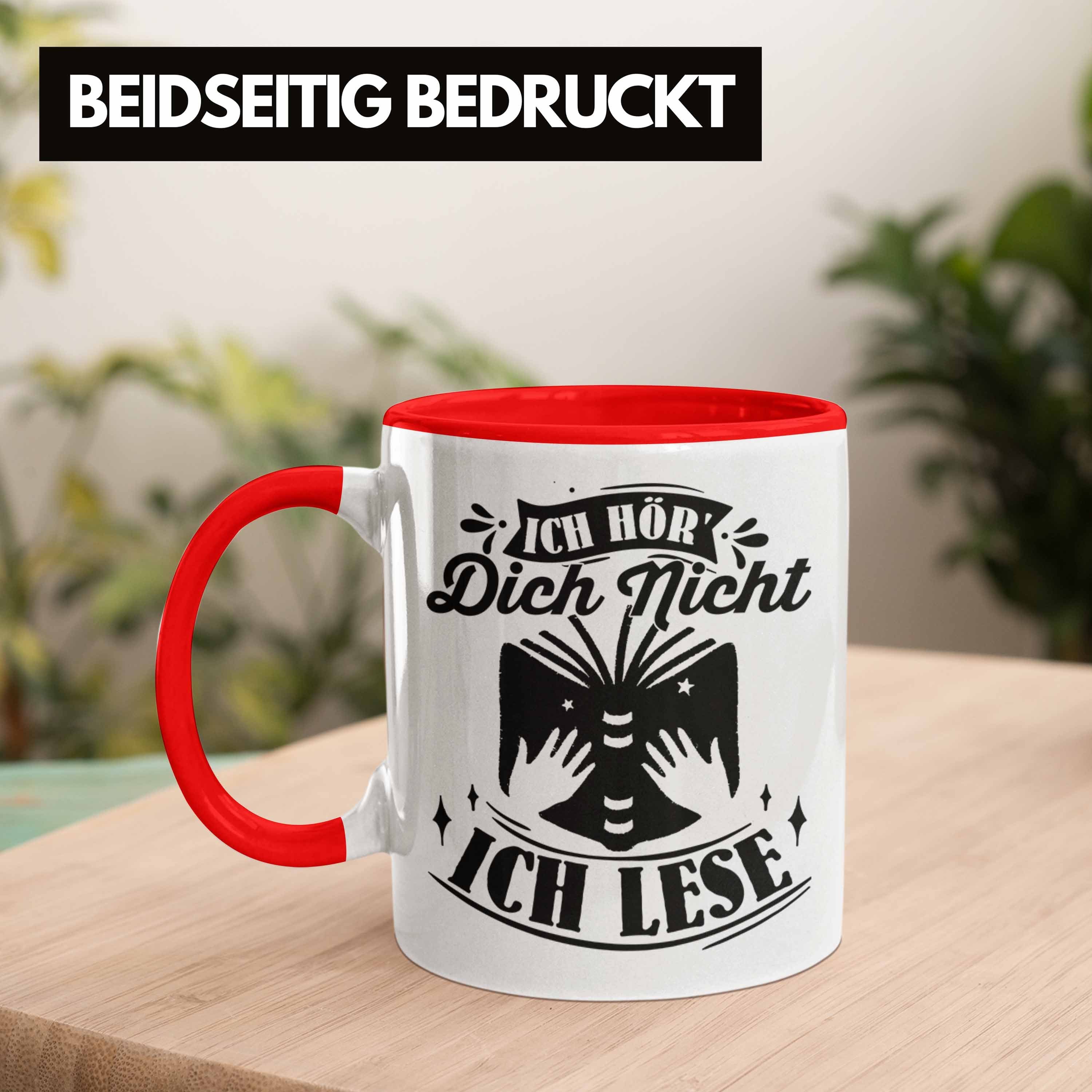 Trendation Tasse Leseratte Geschenkidee Kaffee-Becher Leser Bücher Tasse Geschenk Lesen Rot