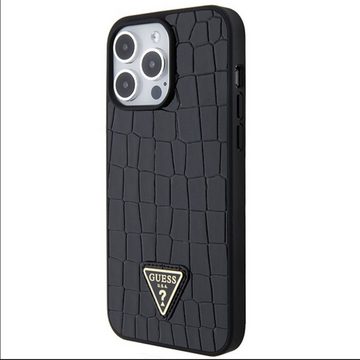 Guess Smartphone-Hülle Guess Apple iPhone 15 Pro Max Hülle Croco Triangle Metal Logo Schwarz