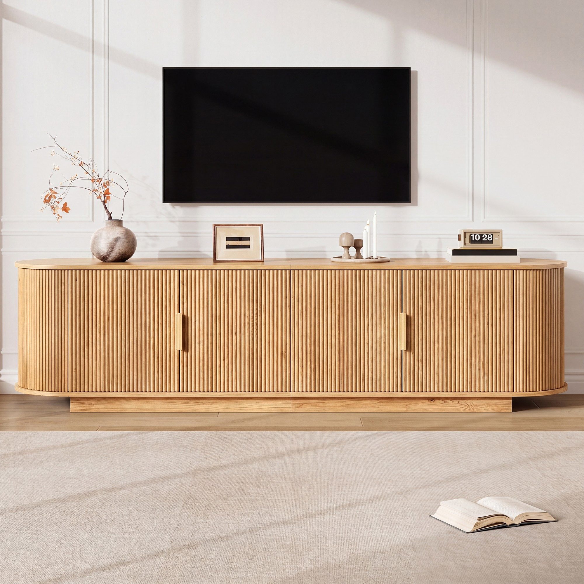 Lowboard TV-Schrank mit geriffelter Front und 4 Türen