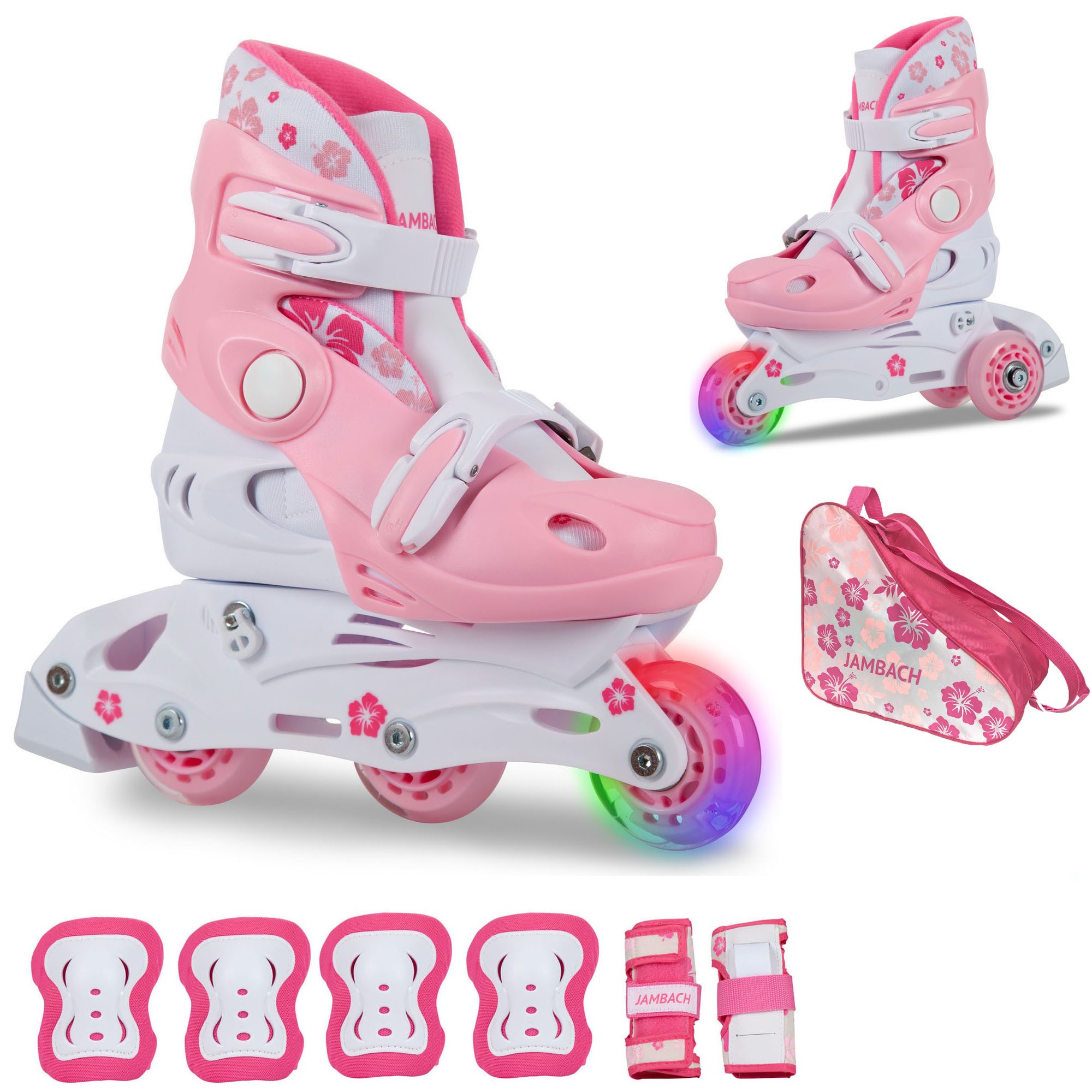 JAMBACH Inlineskates, verstellbare Größe blinkende Rolle Einsteiger Set