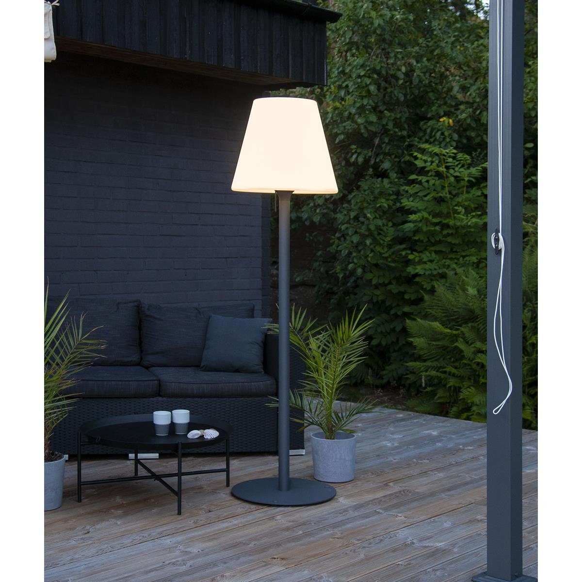 STAR TRADING LED Außen-Stehlampe Garten Beistelllampe/Stehlampe - H: 187cm  - weißer Schirm, D: 50cm - E27 Fassung