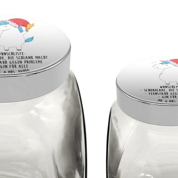 Mr. & Mrs. Panda Vorratsglas XL 2000ml Einhorn Weihnachtsmann - Weiß - Geschenk, Keksedose, Süßigk, Premium Glas, (1-tlg), Herzmotiv