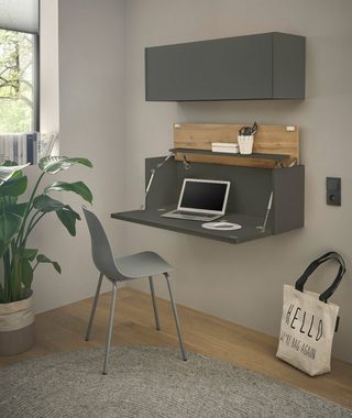 Furn.Design Schreibtisch Center (Homeoffice 2-teilig in grau mit Wotan Eche, Breite 100 cm), ausklappbarer Sekretär