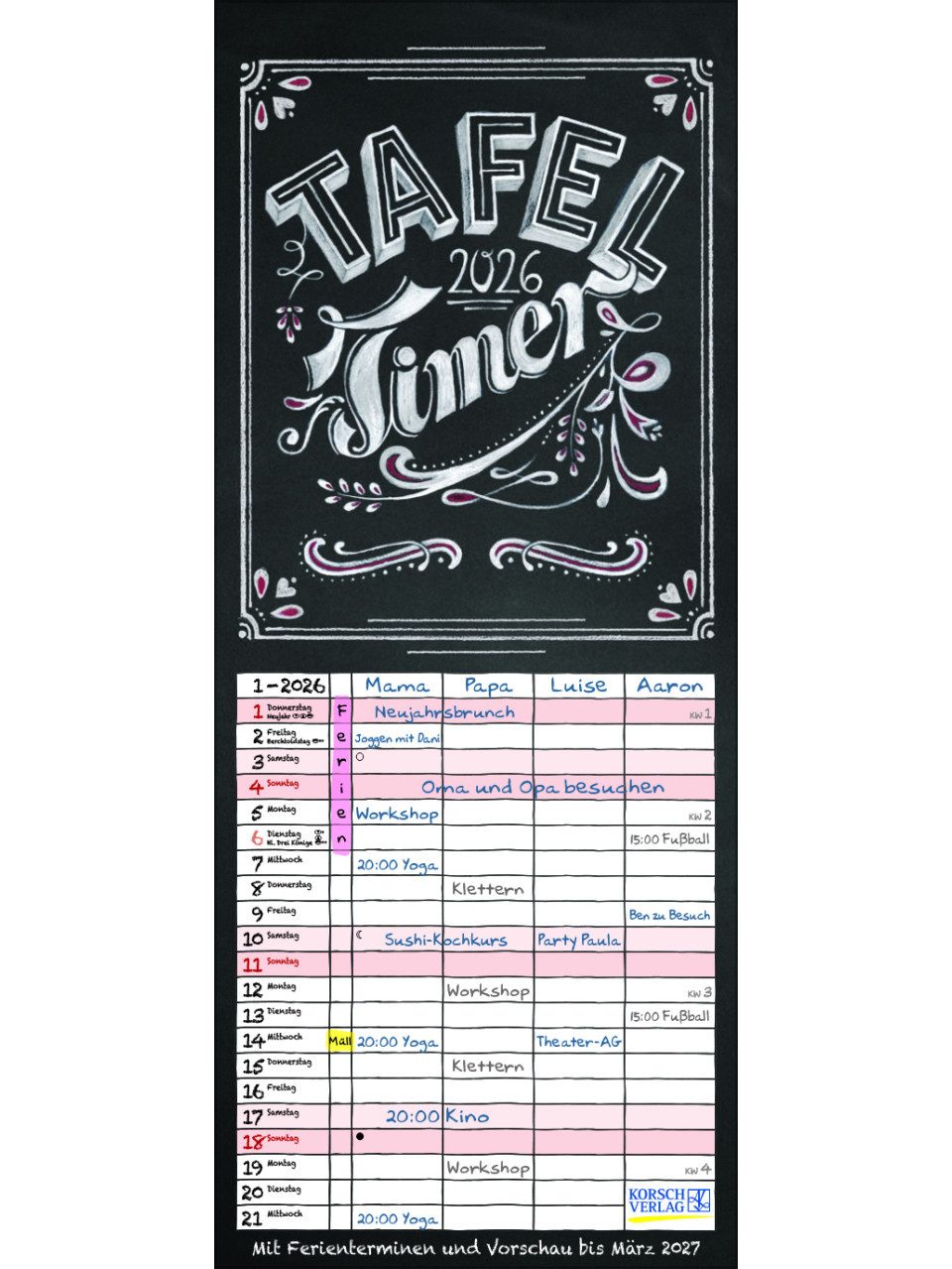 Korsch Verlag Familienkalender Korsch Kalender Familientimer Tafel Timer 2026