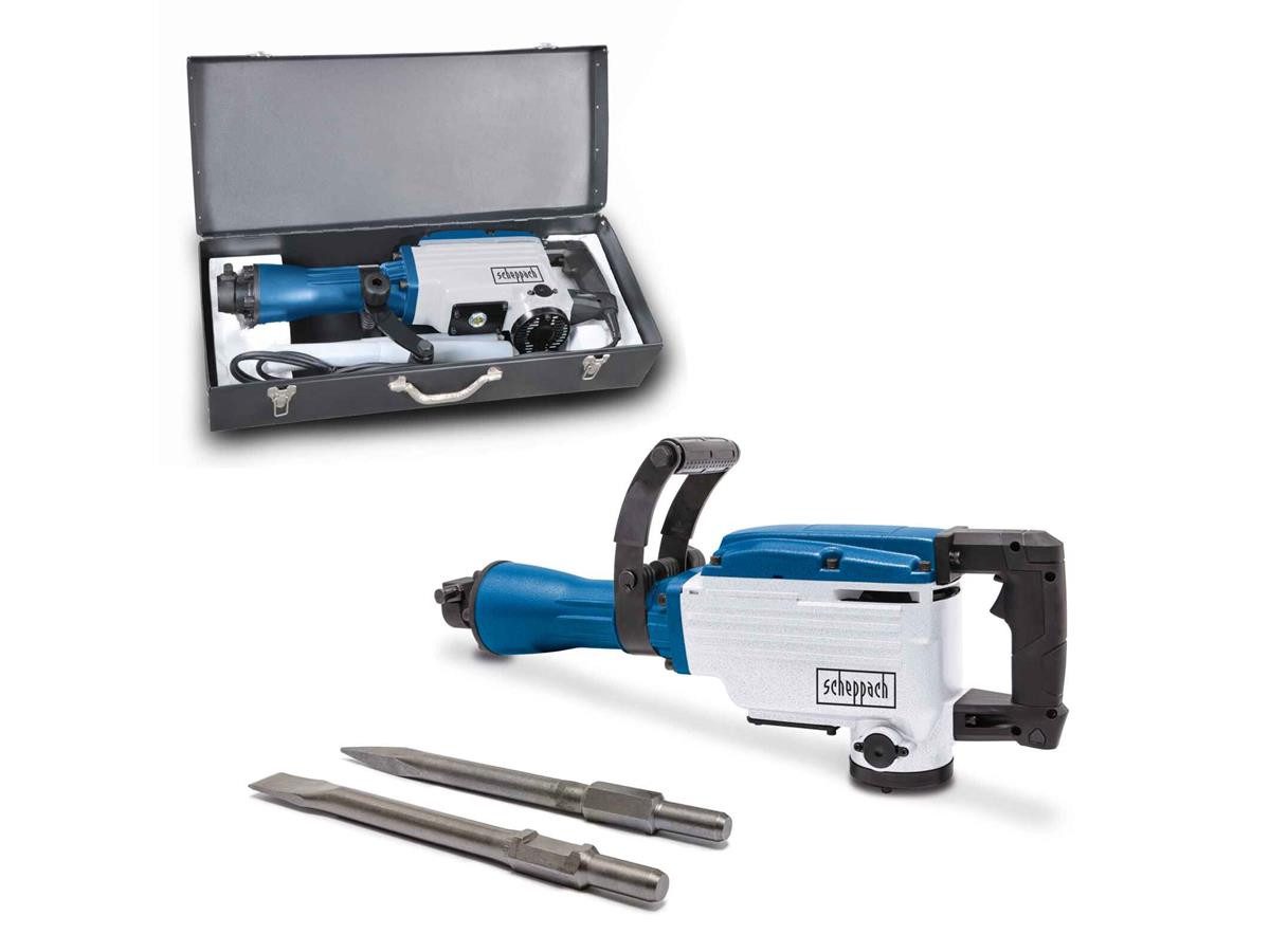 Scheppach Abbruchhammer AB1700, 1700 in W, für Sechskant-Werkzeugaufnahme über einen Schnellspanner, (3-tlg) inkl. Spitz und Flachmeißel im Metallkoffer