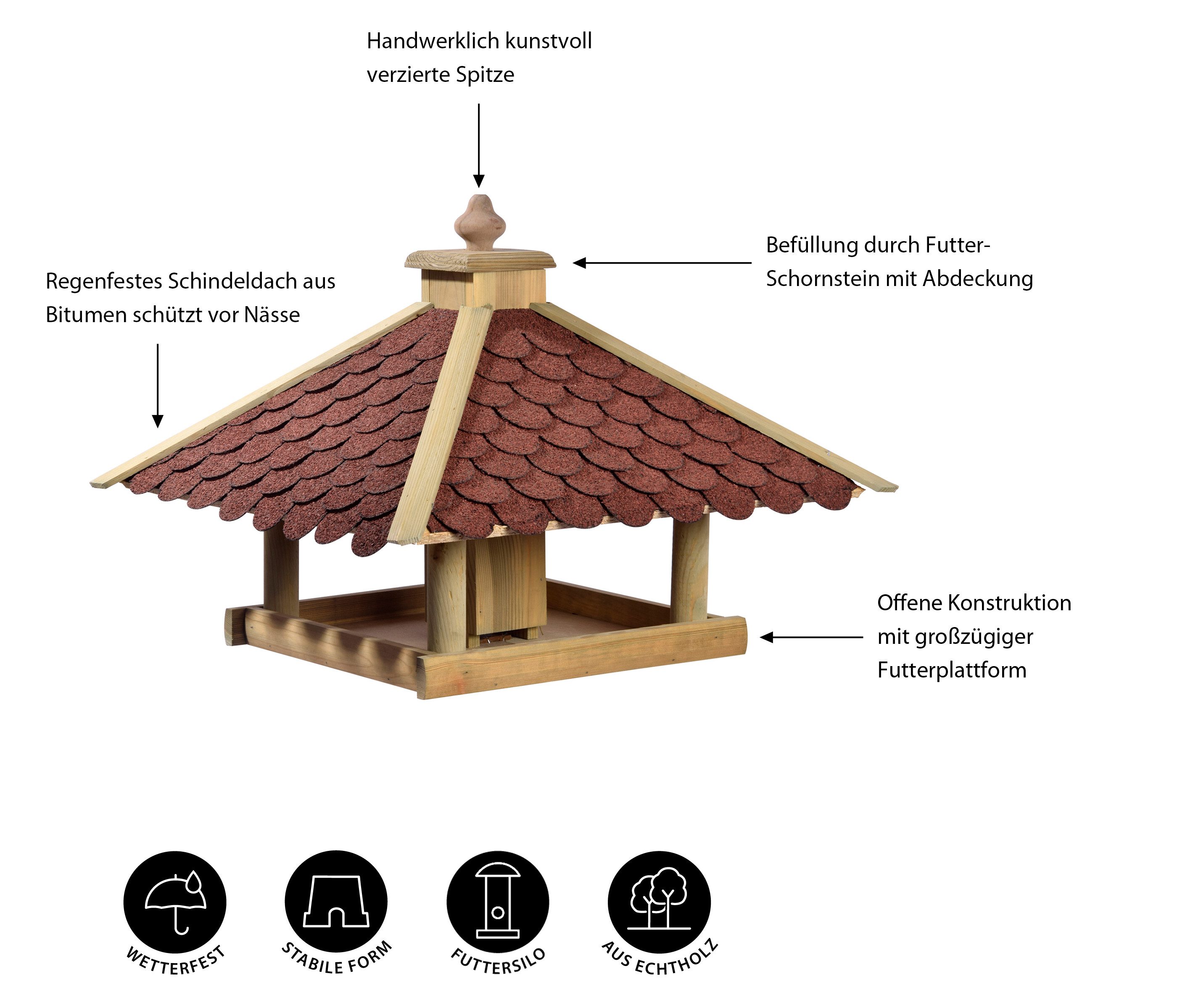 Dehner Vogelhaus Natura Premium Wildvogel Futterhaus Brixen, 51 x 40 x 51 cm, Holz