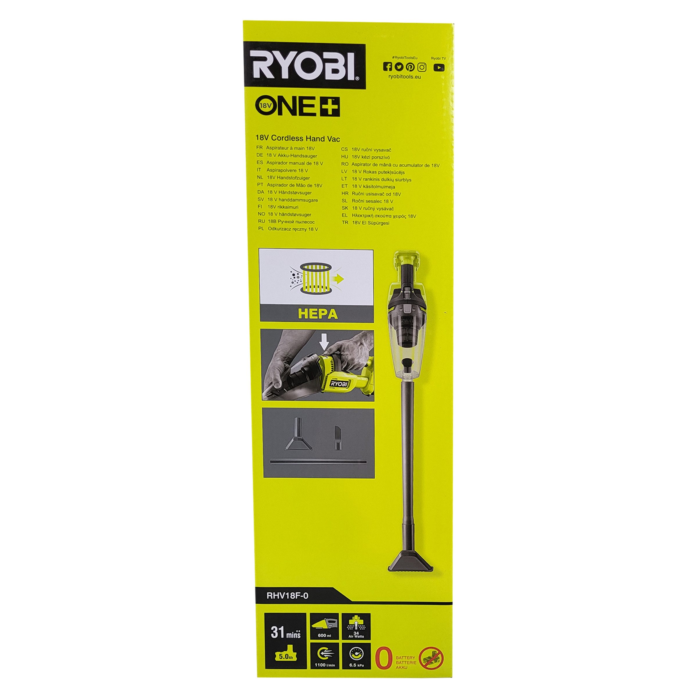 RYOBI Akku-Handstaubsauger Ryobi RHV18F-0 – 18 V ONE+ Akku-Handstaubsauger (ohne Akku)
