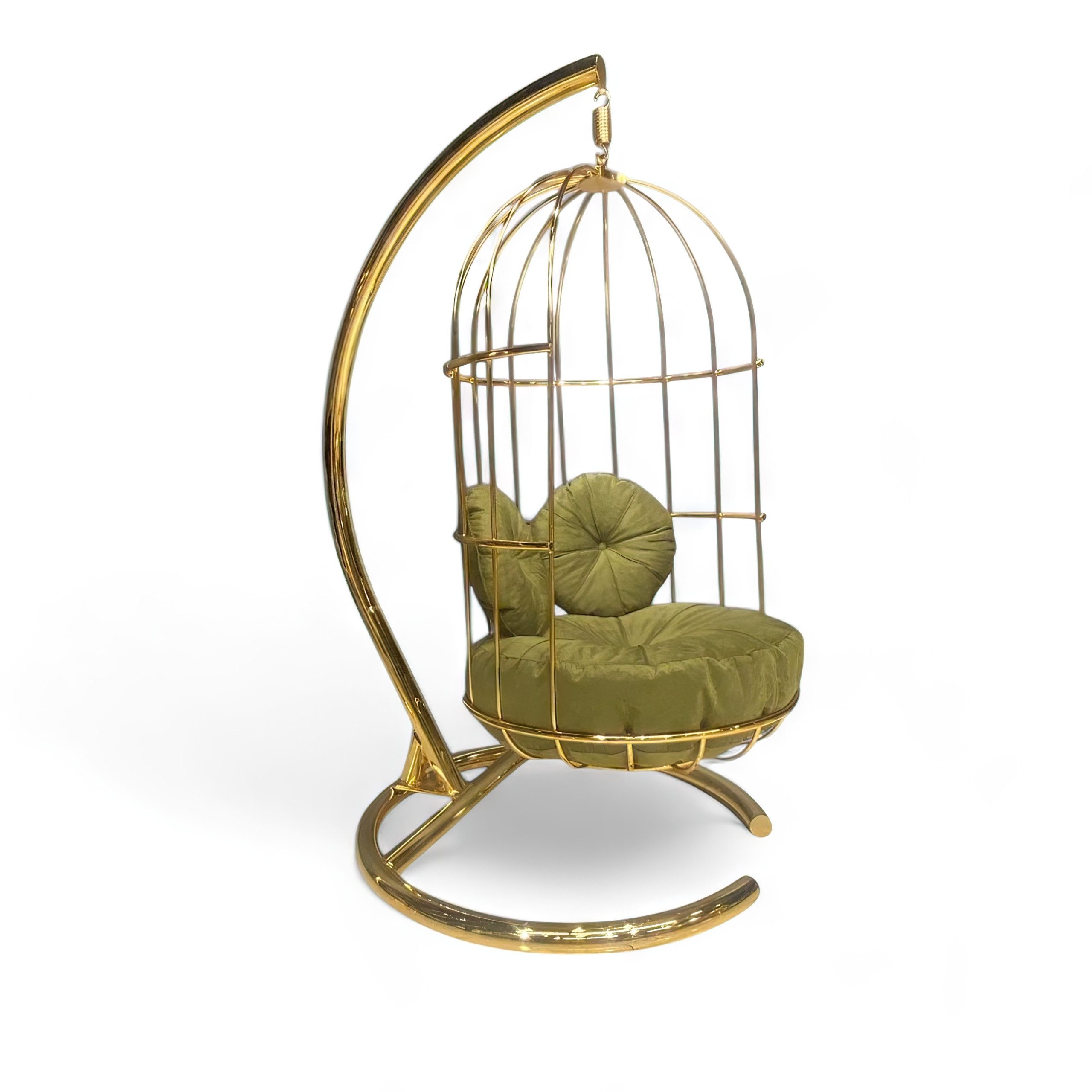 JVmoebel Hängesessel Goldener Hängesessel mit stabilem Untergestell & grünen Kissen