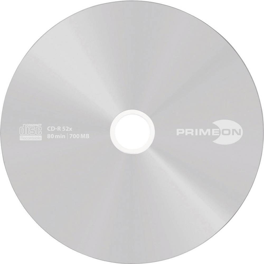 PRIMEON CD-Rohling CD-R 700MB 52x Silver Disc 100er Cakebox 2761103, Silber Matte Oberfläche