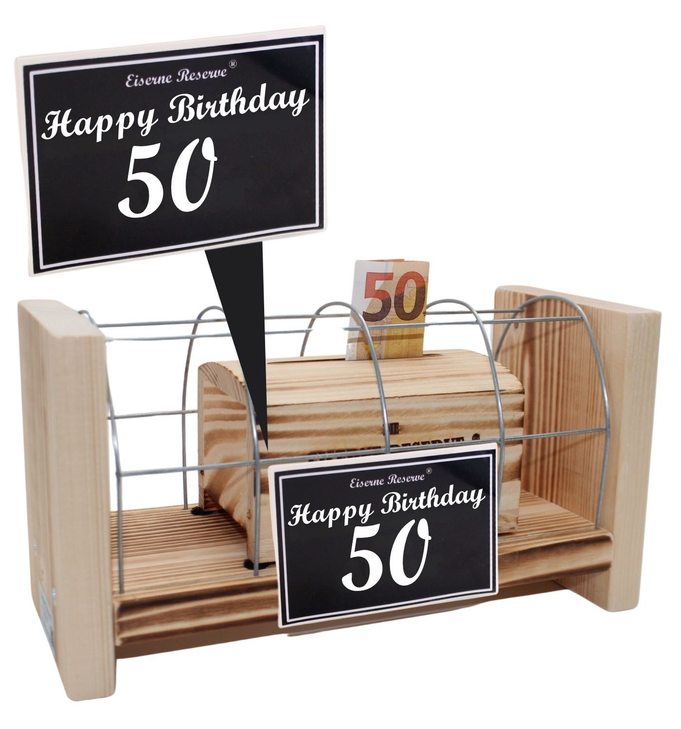 Eiserne Reserve® Geschenkbox 50 Happy Birthday - Eiserne Reserve Gitterbox Geldgeschenk 50. Geburts