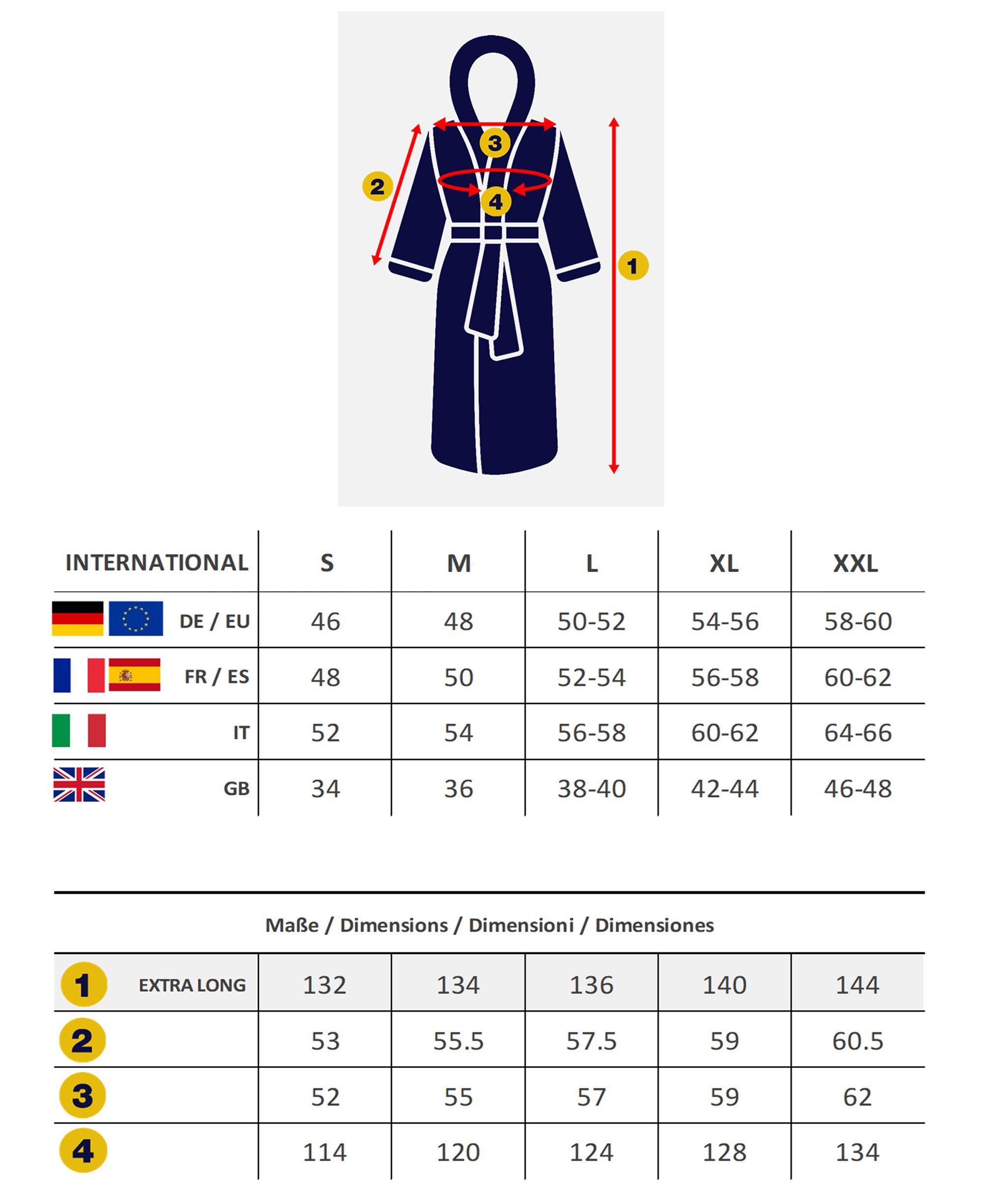 Arus Herrenbademantel Pacific, mit Kapuze, 100% Baumwolle, extra lang, für Spa & Zuhause, langform, 100% Baumwolle, Kapuze, Gürtel, mit Kapuze, extra lang, 100% Baumwolle