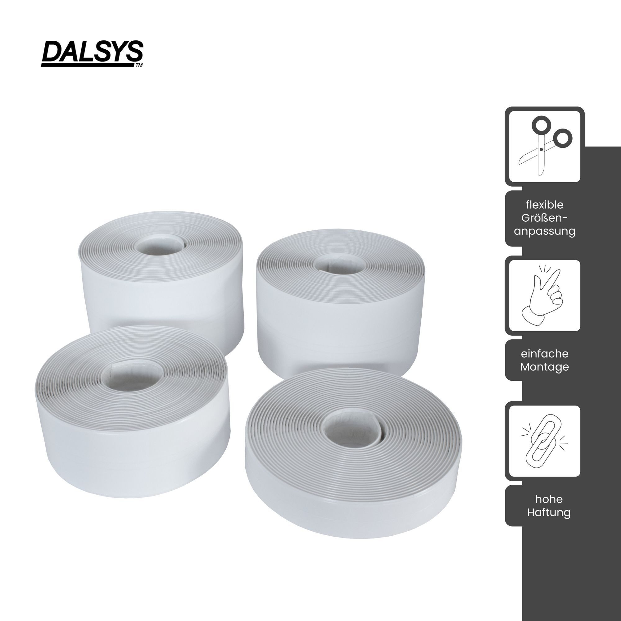 Dalsys Dichtungsband Dichtband selbstklebend wasserdicht, (5 m, 1,1 x 1,1 cm, weiß, 1-St), Kantenschutz selbstklebend, geeignet für Bad, Küche, Fenster – Bild 3 von 5