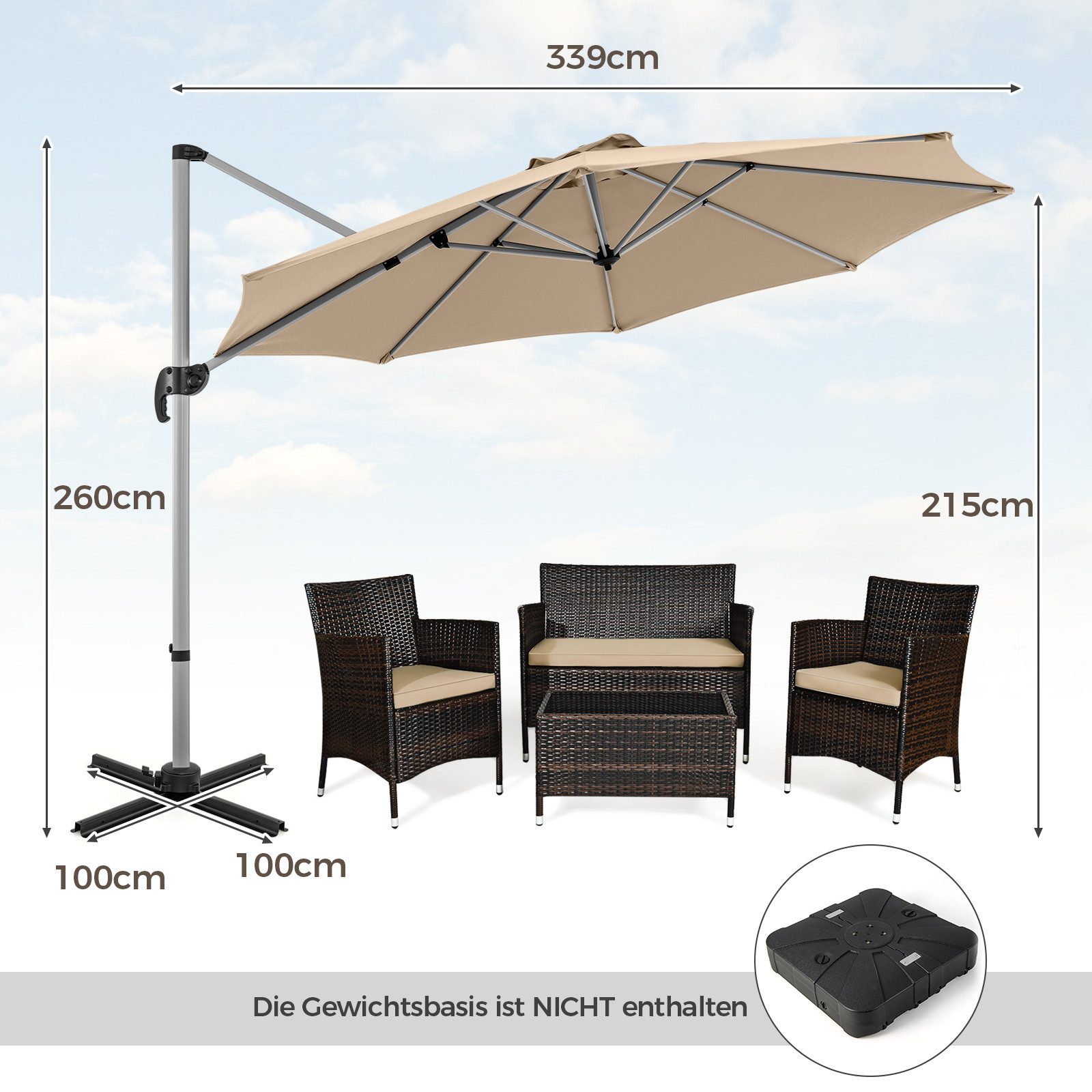 COSTWAY Sonnenschirm, Ø 330 cm, um günstig online kaufen