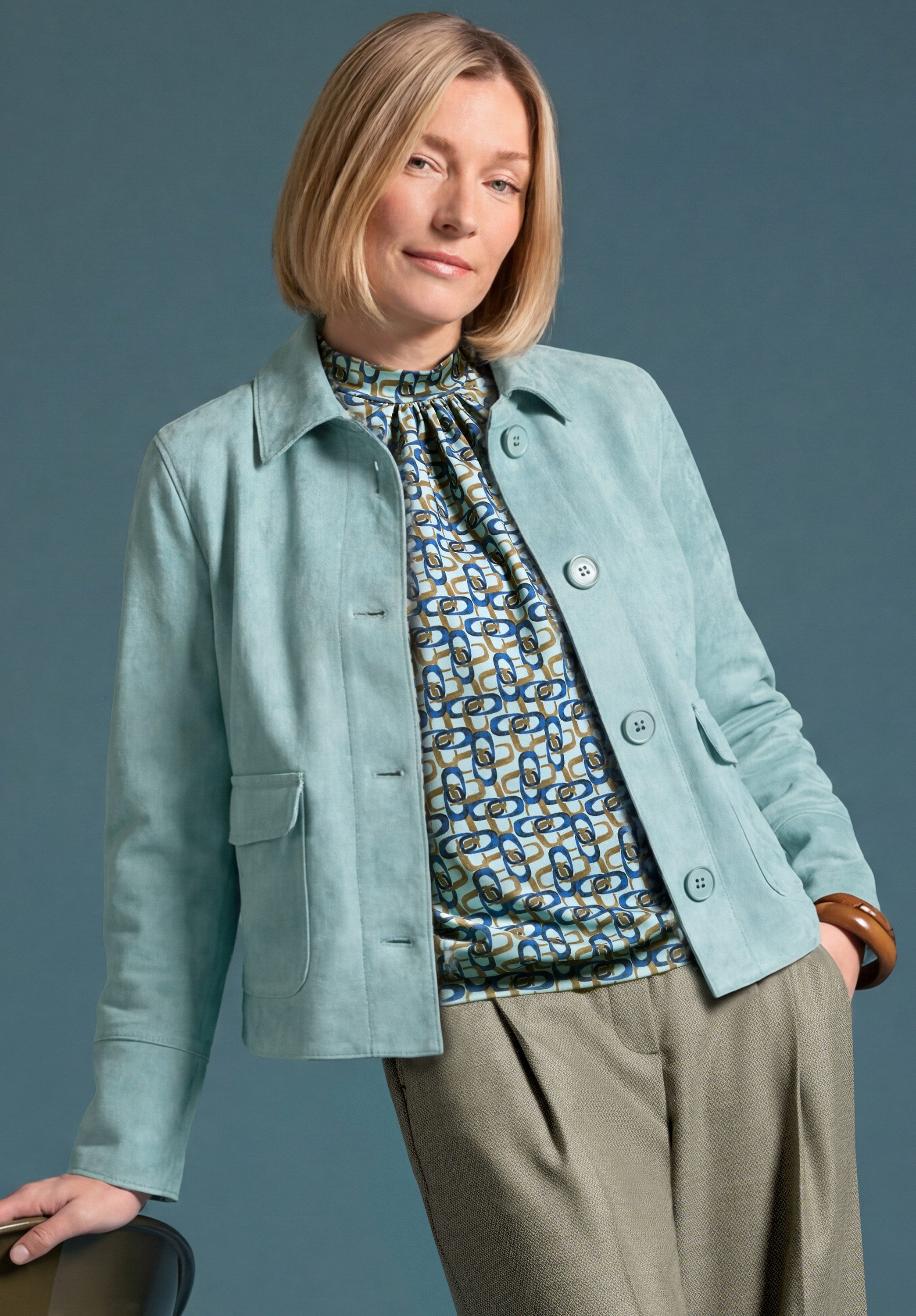 bianca Lederimitat-Blazer KATHERIN moderne Kurzjacke mit Hemdblusenkragen