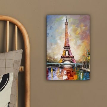 OneMillionCanvasses® Leinwandbild Eiffelturm - Ölgemälde - Paris, (1 St), Leinwandbild fertig bespannt inkl. Zackenaufhänger, Gemälde, 20x30 cm