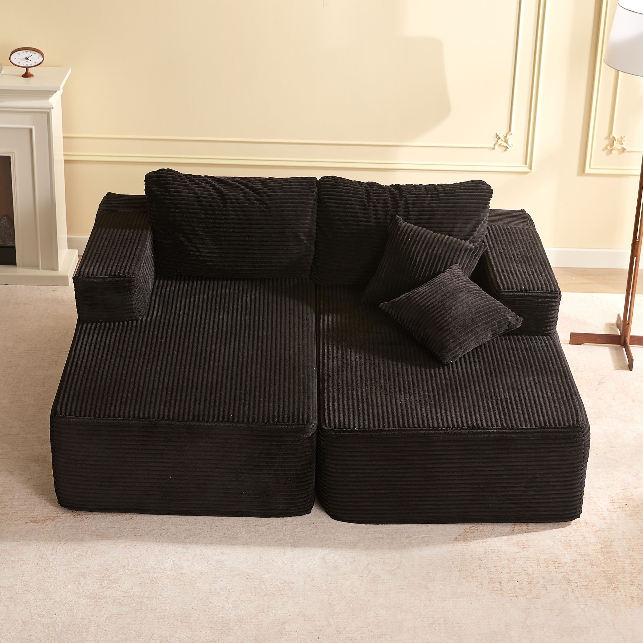 LITBIRD Sofa Modul-Sofa mit tiefer Sitzfläche und Schlaffunktion, montagefrei, 194 cm großes Boneless Ecksofa mit Chaise Lounge