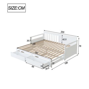 EXTSUD Funktionsbett Multifunktionales Zwei-in-Eins-Tagesbett mit Kiefernbett, Schubladen