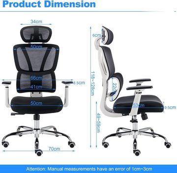 BRTHORY Bürostuhl (Bürostuhl ergonomisch: Schreibtischstuhl mit verstellbarem Sitz), Ergonomischer Bürostuhl, verstellbare Lendenwirbelstütze/3D-Armlehnen
