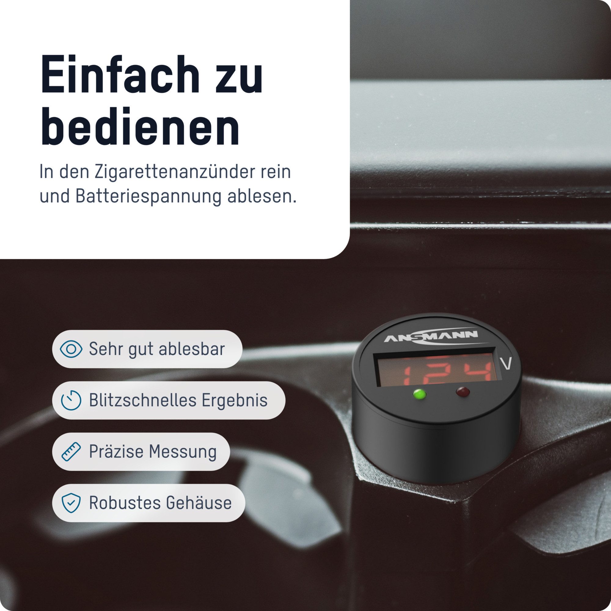 ANSMANN AG Power Check 12/24V Spannungsmesser,Prüfgerät für Zigarettenanzünder Akku
