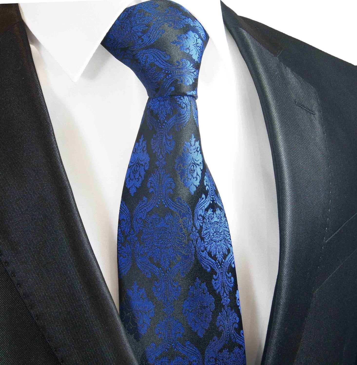 Designer Seide barock Herren blau Schmal (6cm), Seidenkrawatte 100% 649 schwarz Schlips modern Malone Krawatte Paul