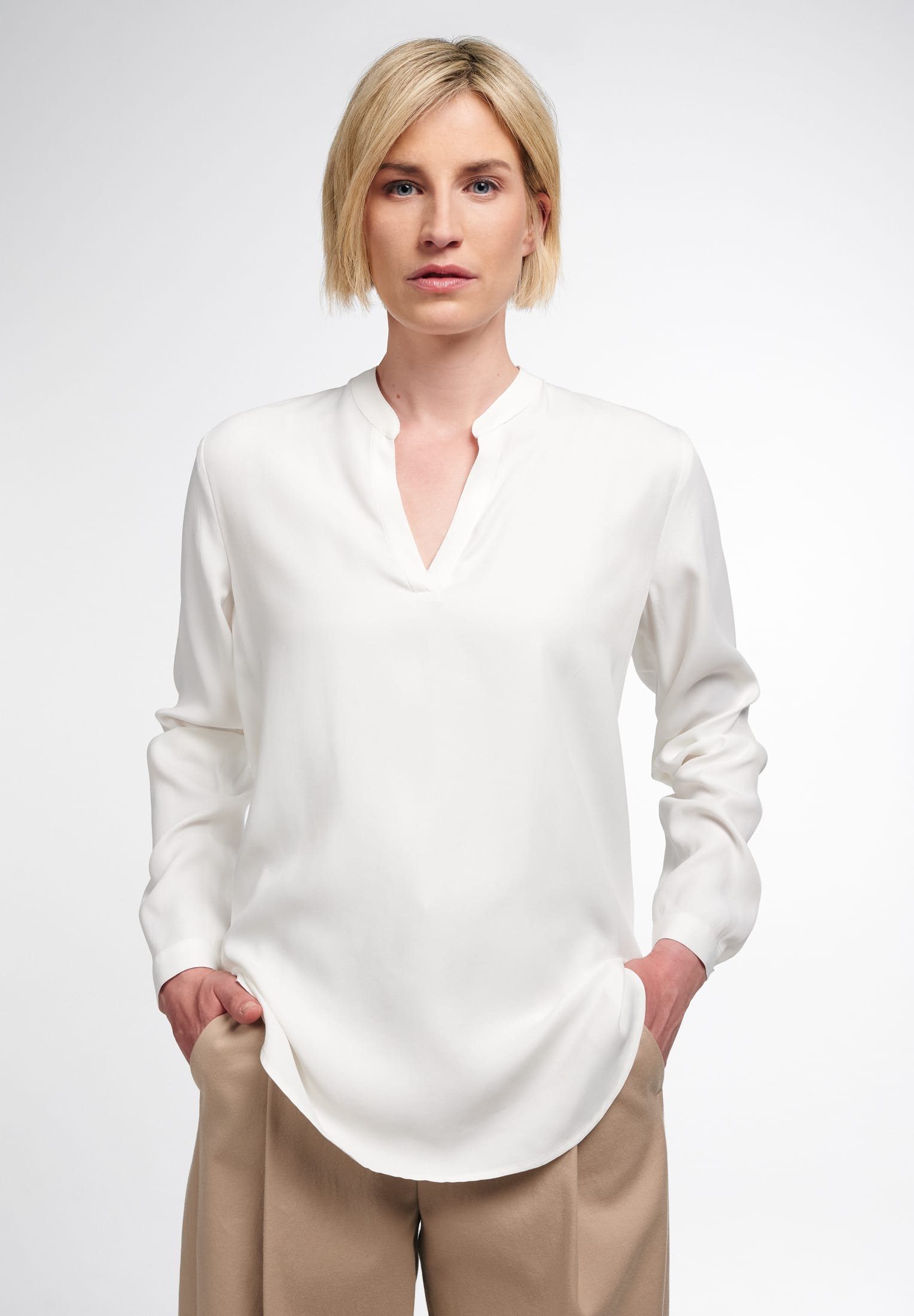 Eterna Blusentop ETERNA CLASSIC FIT Langarm Bluse Tunika weiss 5270-01-D931