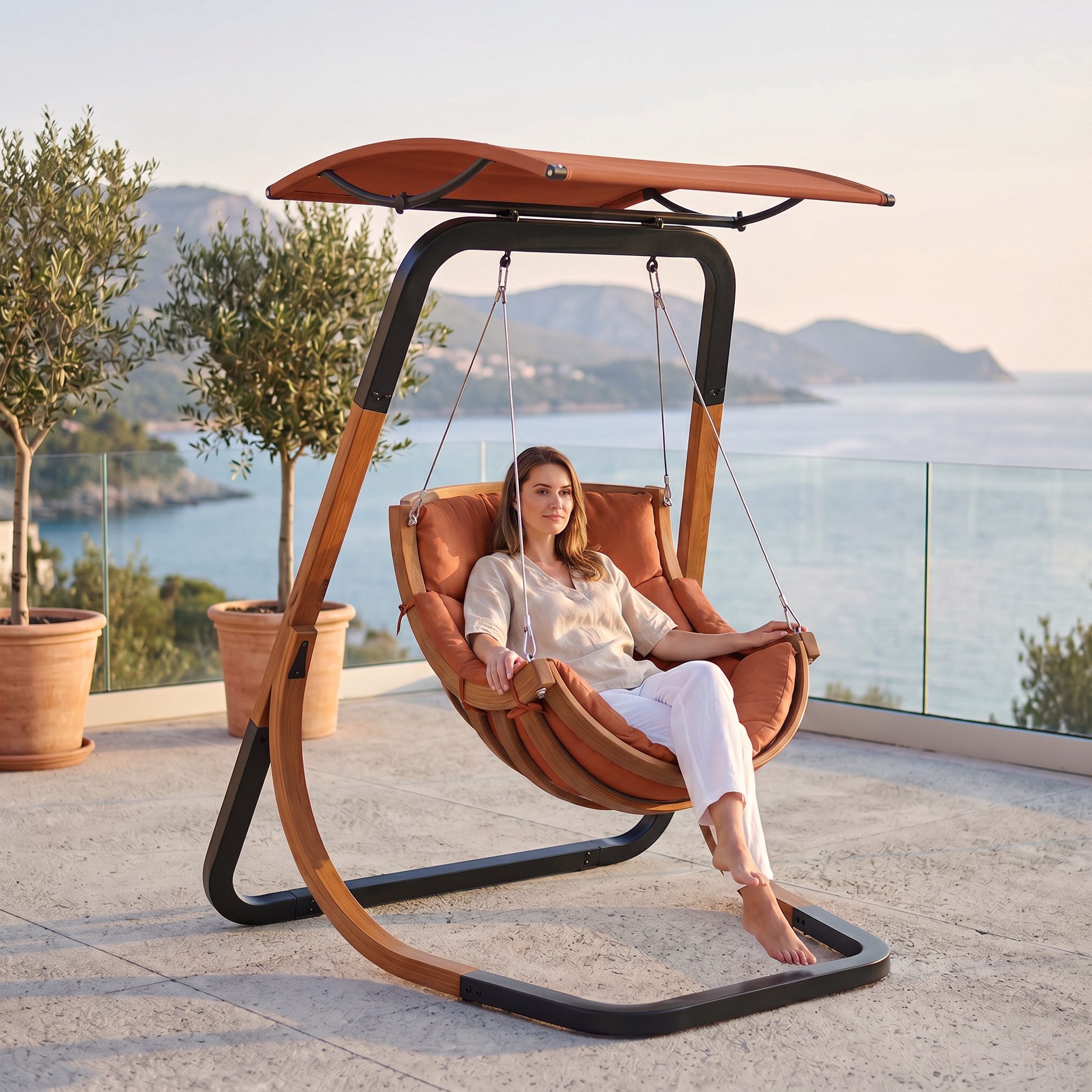 bv-vertrieb Hollywoodschaukel Hängesessel Loungesessel mit Regen-Sonnenschutz Bezug Terracotta #3705, 1-Sitzer