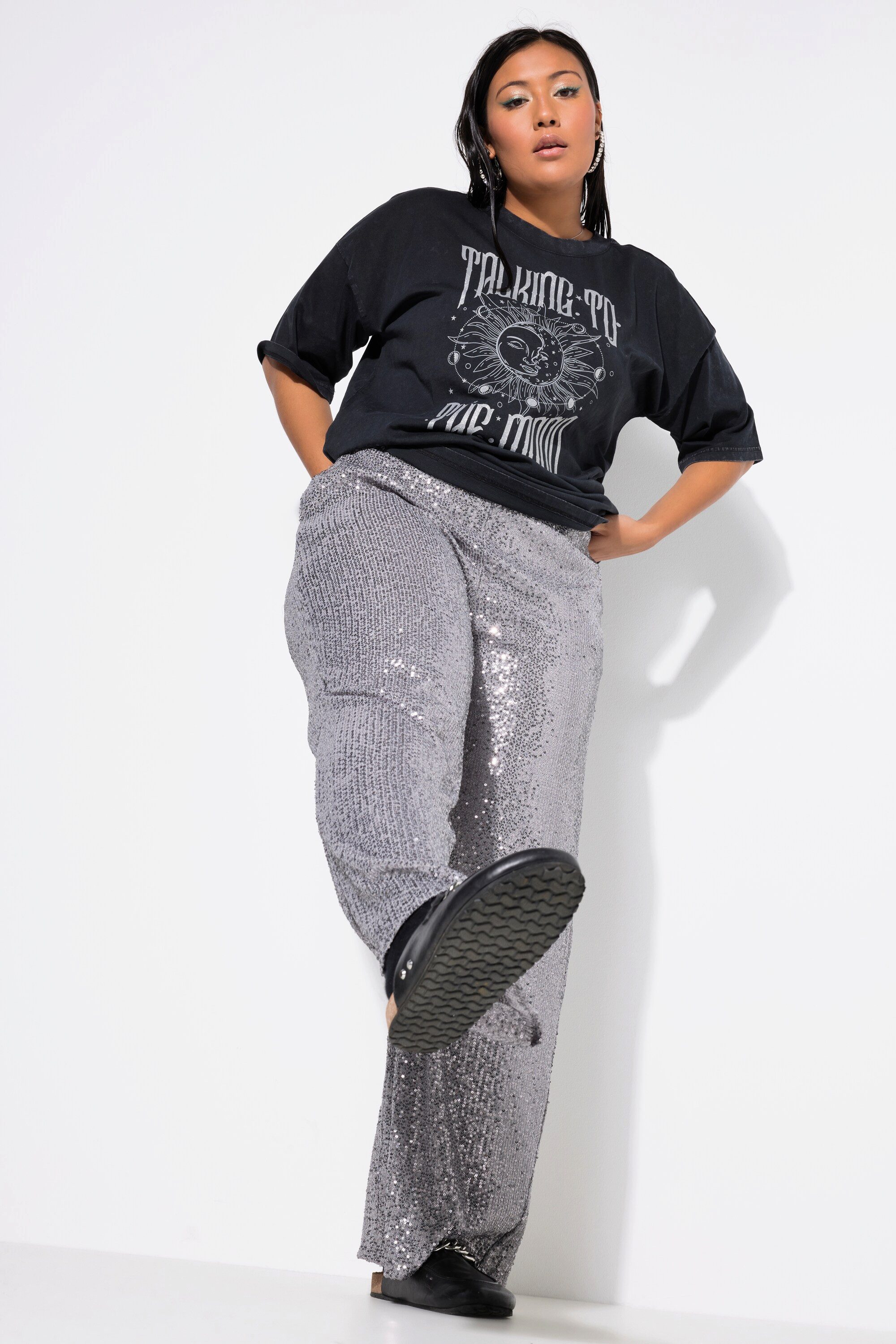 Studio Untold Schlupfhose Hose Wide Legs Pailletten Elastikbund