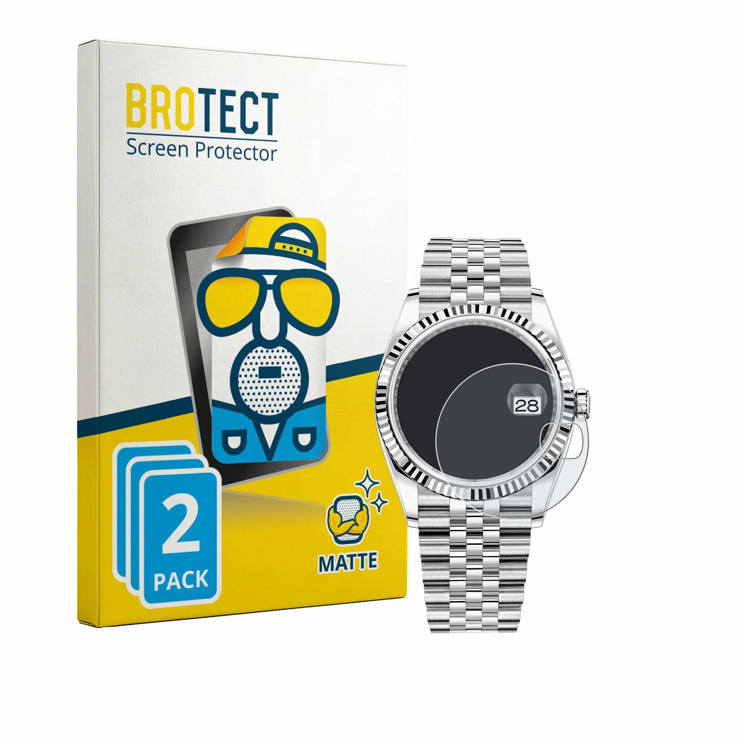 BROTECT Displayschutzfolie Schutzfolie für Rolex Oyster Perpetual Datejust 36, 2 Stück, Displayschutz Schutz Folie Matt Entspiegelungsfolie