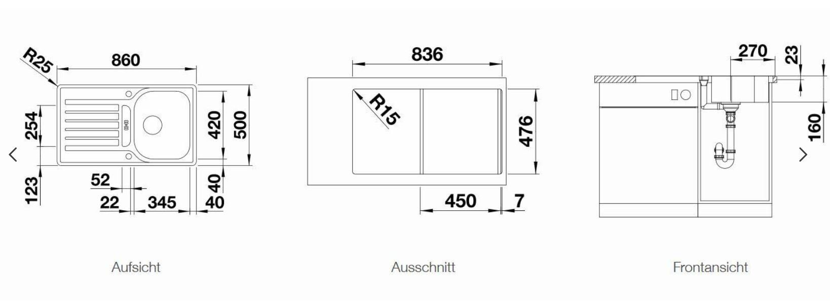 Thumbnail - Blanco Einbauspüle LANTOS 45 S IF Einbauspüle Edelstahl Bürstfinish 519717, Ablaufgarnitur mit Raumsparrohr 3 ½'' Korbve...