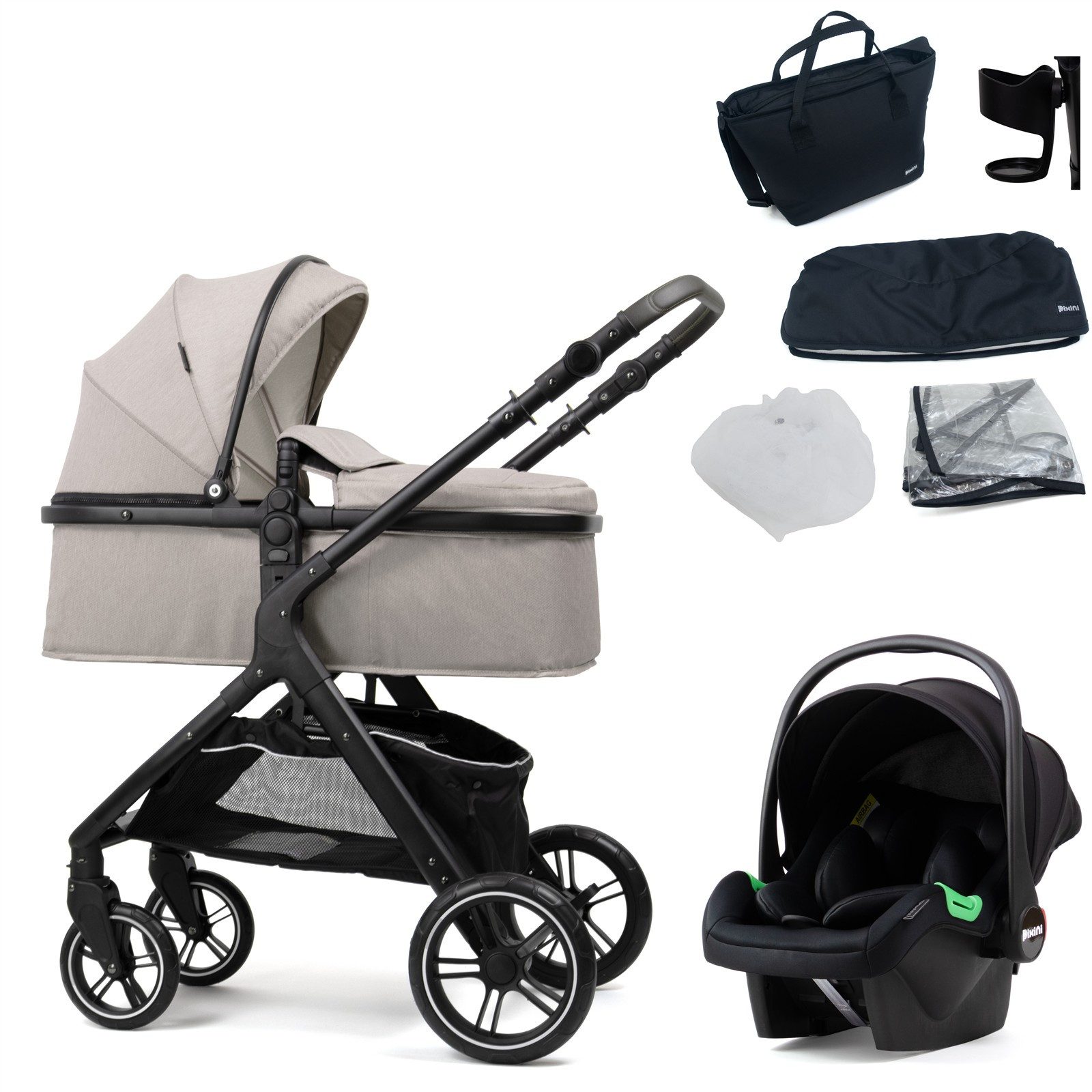 Pixini Kombi-Kinderwagen Pixini Nelio Kinderwagen 3in1 Set, Sonnenverdeck