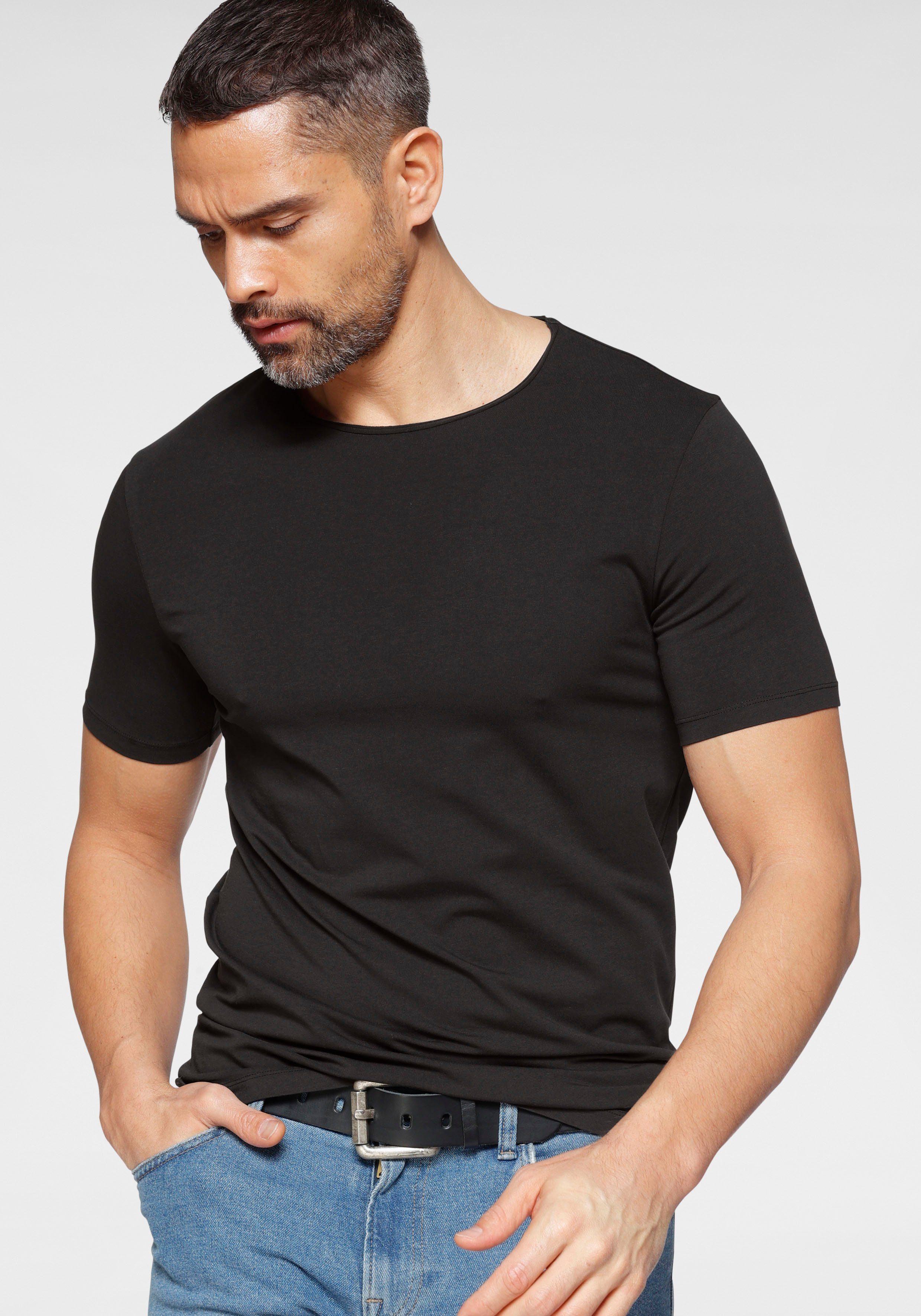 T-Shirt Level aus Five Jersey OLYMP body fit feinem schwarz