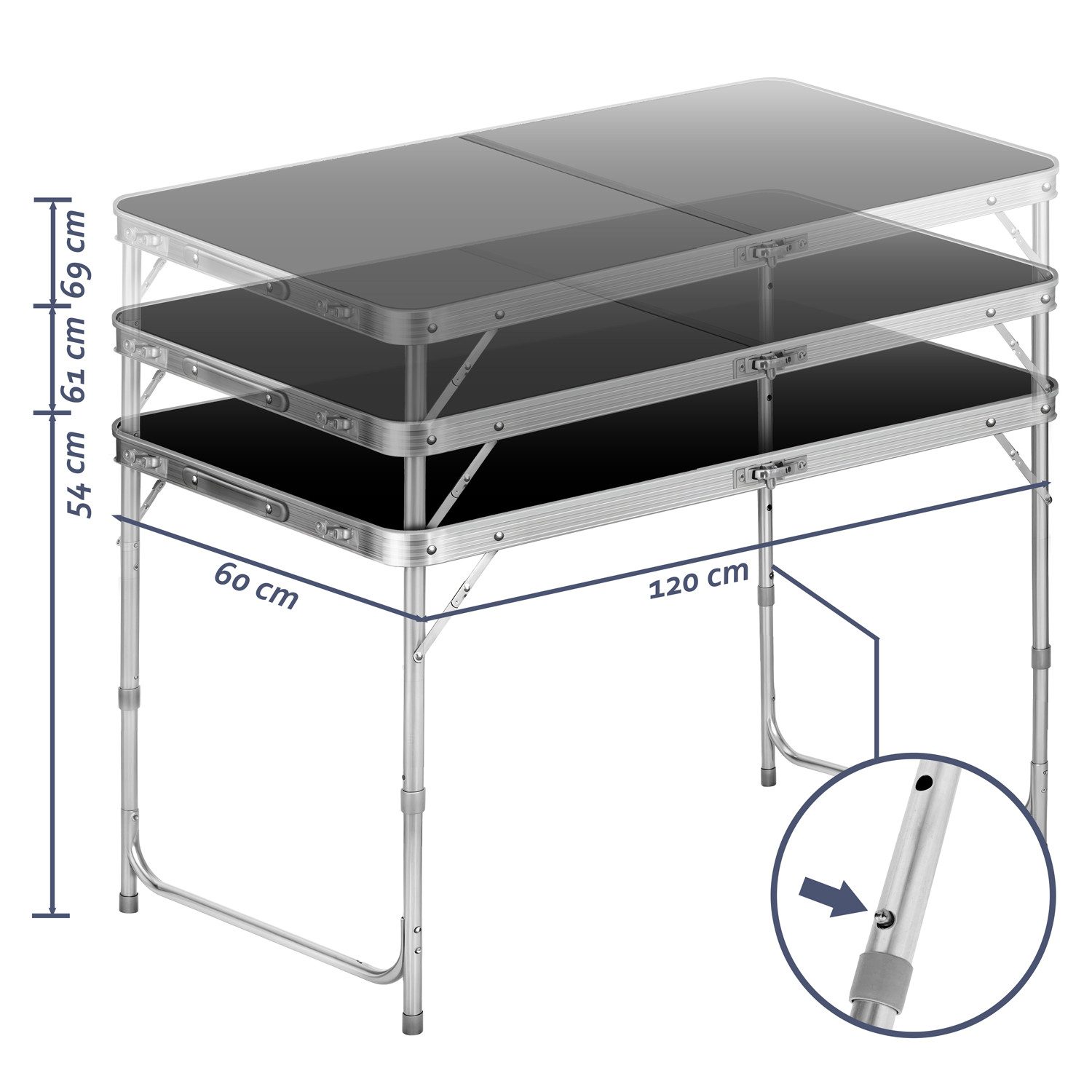 Goods+Gadgets Klapptisch Faltbarertisch - Campingtisch höhenverstellbar mit Aluminiumrahmen (Markttisch Tapeziertisch), Klappbarer Mehrzwecktisch - Klapp-Tisch  – Bild 5 von 5