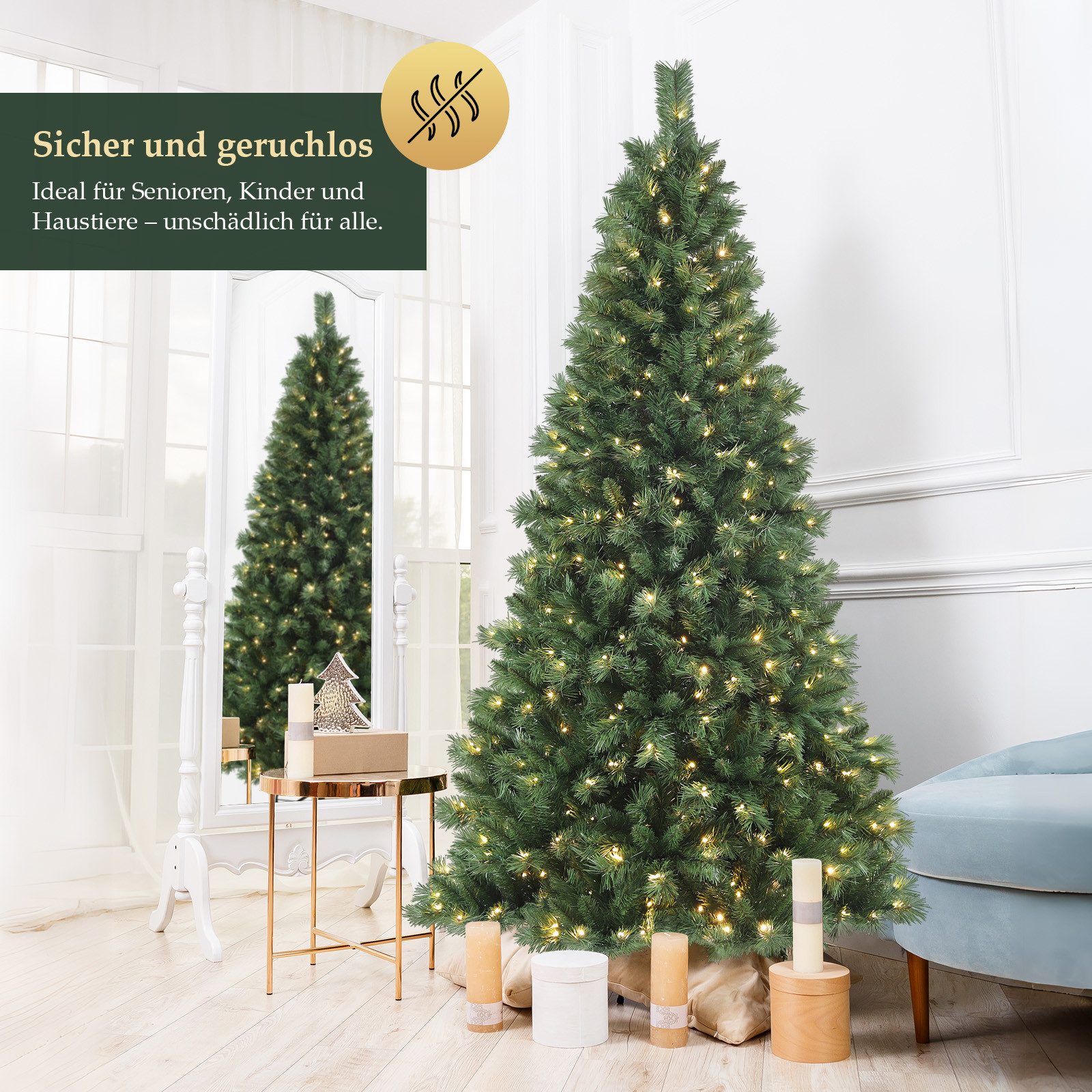 Salcar Künstlicher Weihnachtsbaum Künstlicher Weihnachtsbaum mit Beleuchtung Bunt und Warmweiß LED, 240cm mit 1168 Spitzen und 450 LEDs