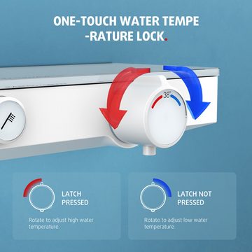Rainsworth Duschsystem mit Thermostat und Glasablage, 3 Strahlart(en), 26x26 cm, und Unterer Auslauf - Duschset Regendusche mit Armatur