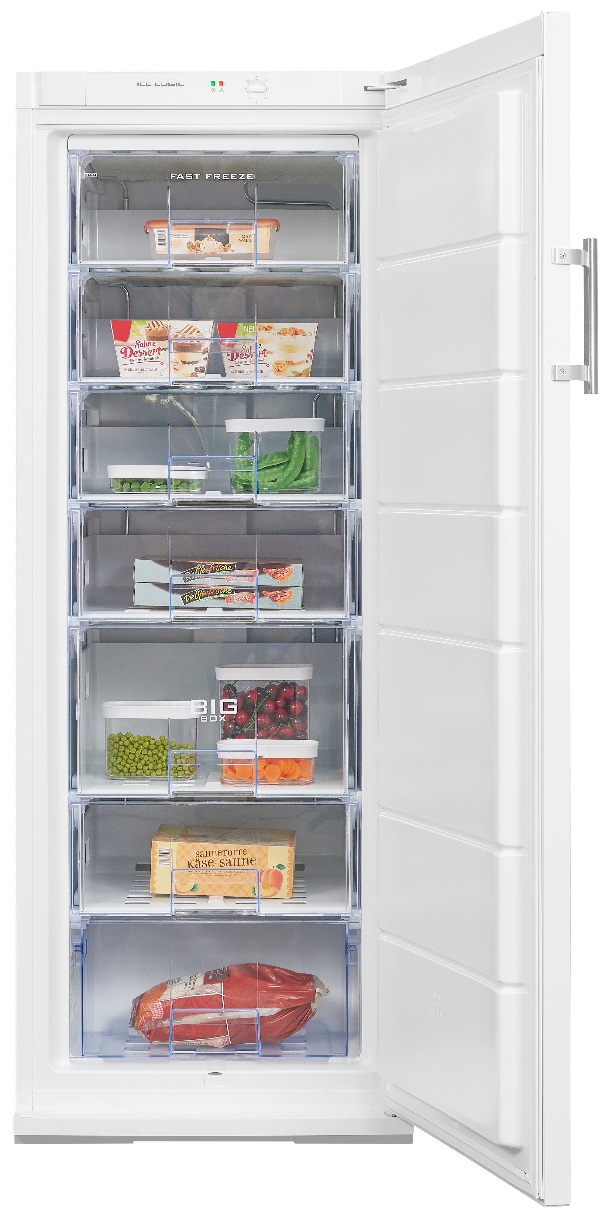 exquisit Gefrierschrank GS27-H-280E weiss, 163 cm hoch, 60 cm breit, 4*-Gefrierschrank mit praktischem Griff – leicht & bequem zu öffnen