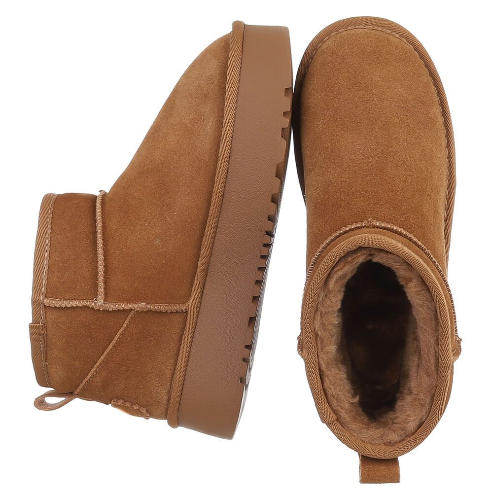 Ital-Design Bequemer Plattform-Echtleder-Schuh für Alltag und Freizeit Snowboots (90471185) Flach Plateaustiefeletten in Camel