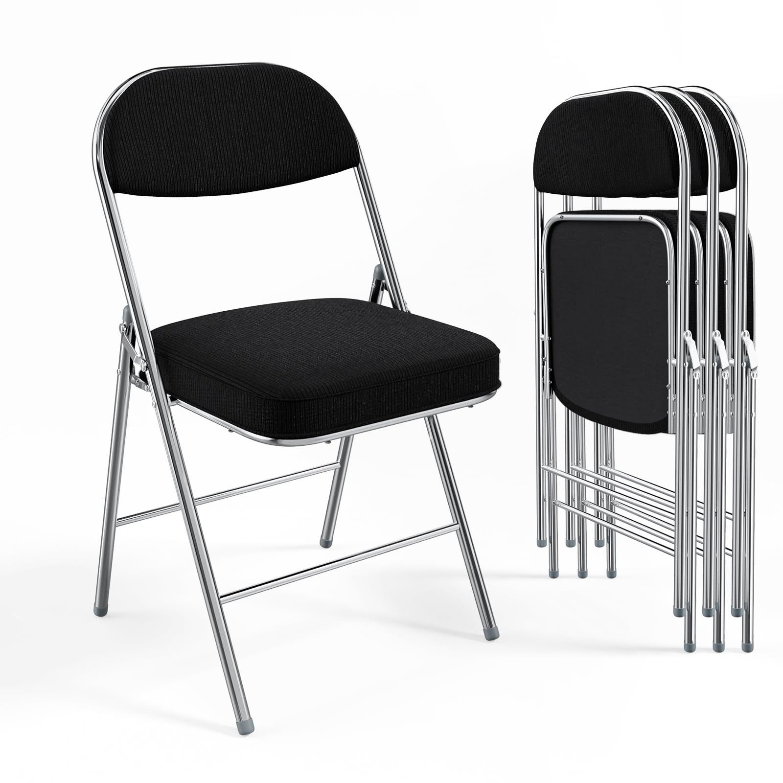 VINGLI Klappstuhl 4er Set, Klappstühle aus Cordgewebe, Gepolstert, Stabiler Stahlrahmen (4 St), Ideal für Partys, 46 × 44 × 79 cm, bis zu 159 kg, Cremeweiß/Schwarz