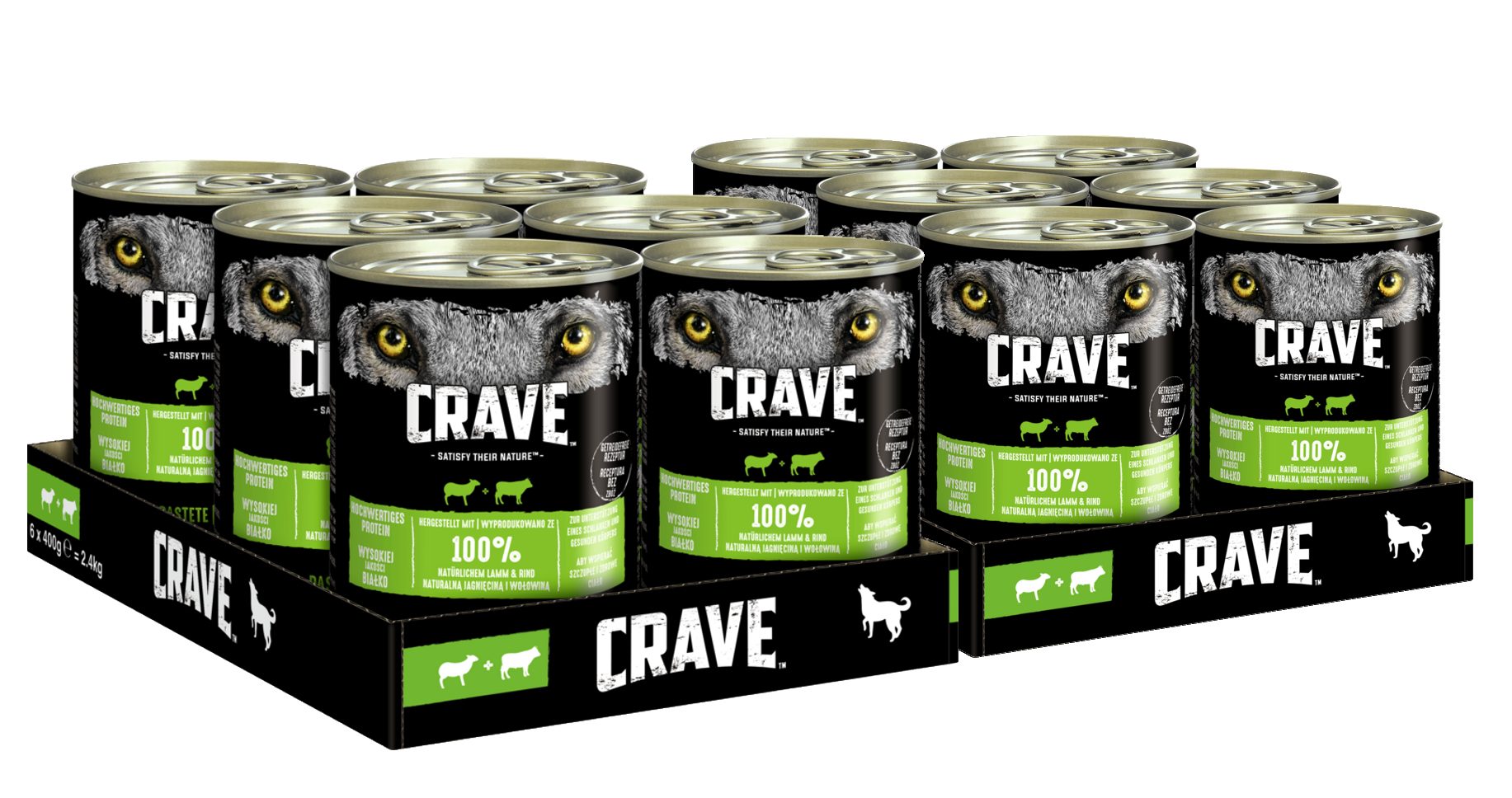 CRAVE CRAVE™ Hundefutter Nassfutter Dose mit Lamm & Rind 2 x 6 x 400g, für: Hund