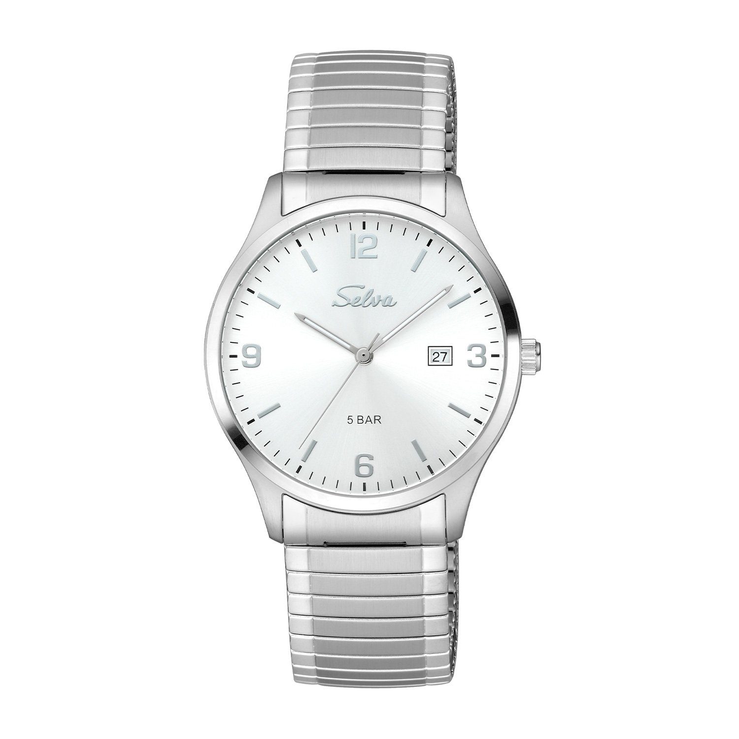 Quarzuhr SELVA Quarz-Armbanduhr mit Zugband, Zifferblatt schwarz Ø 39mm