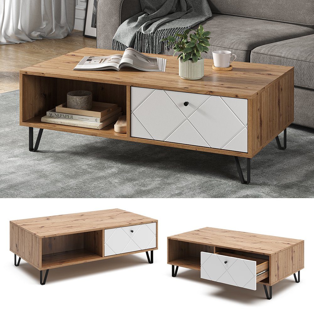 Vicco Couchtisch Nizza, Artisan-Eiche/Weiß, 110 x günstig online kaufen