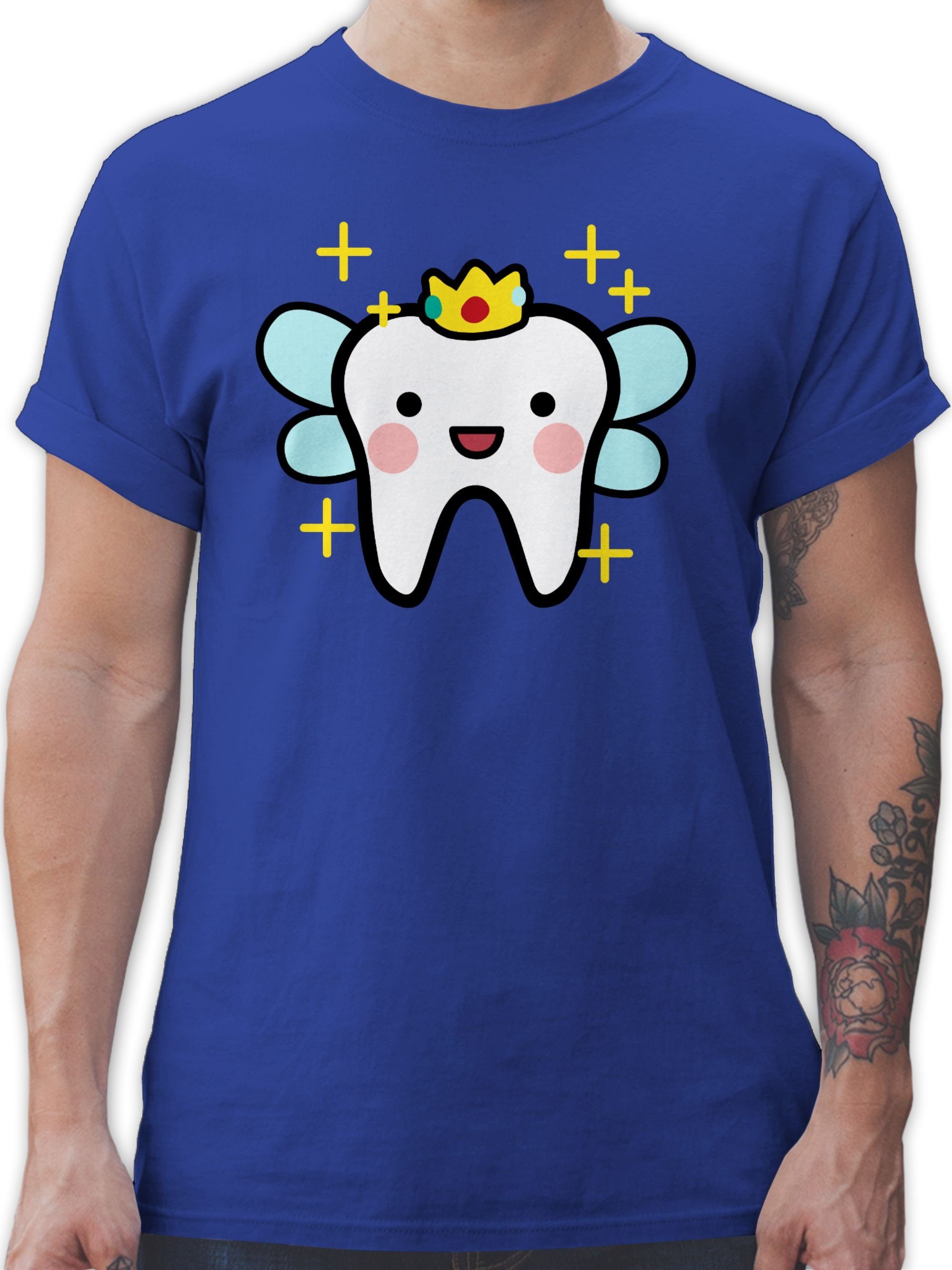 2 Zahn-Fee T-Shirt Zahnarzt Geschenk Zahnarzthelferin mit Royalblau - Krone Zahnfee Karneval Shirtracer Outfit Zahnme