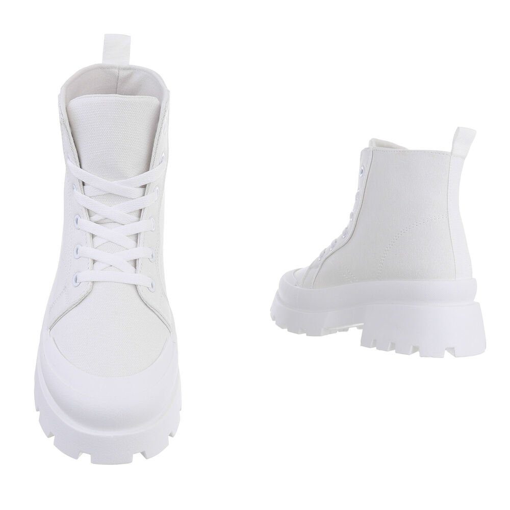 Damen Weiß Schnürschuhe Blockabsatz Freizeit Stiefelette in Plateaustiefeletten Ital-Design