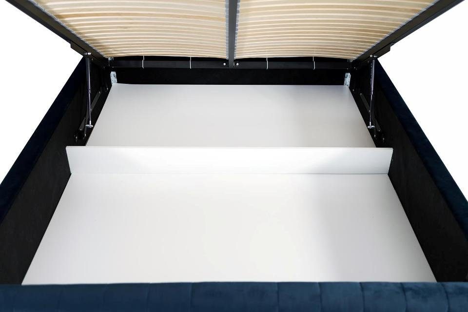 Doppelbett Modern Schlafzimmer JVmoebel Design Holz Polster Stoff Bett, Blau