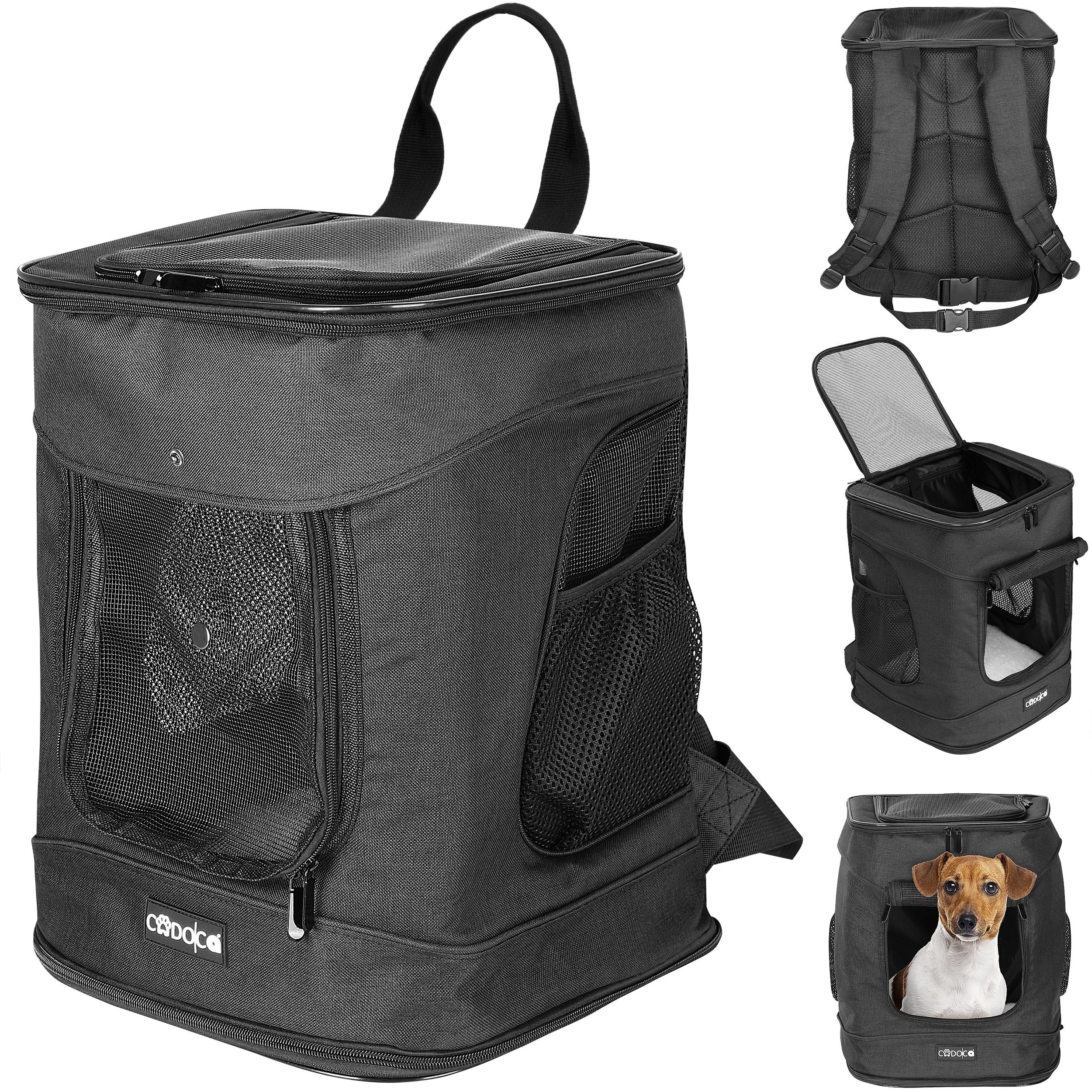 Cadoca Tiertransporttasche, bis 12 kg Rucksack 31x30x41cm Haustier Katze Hund Rucksack Schwarz