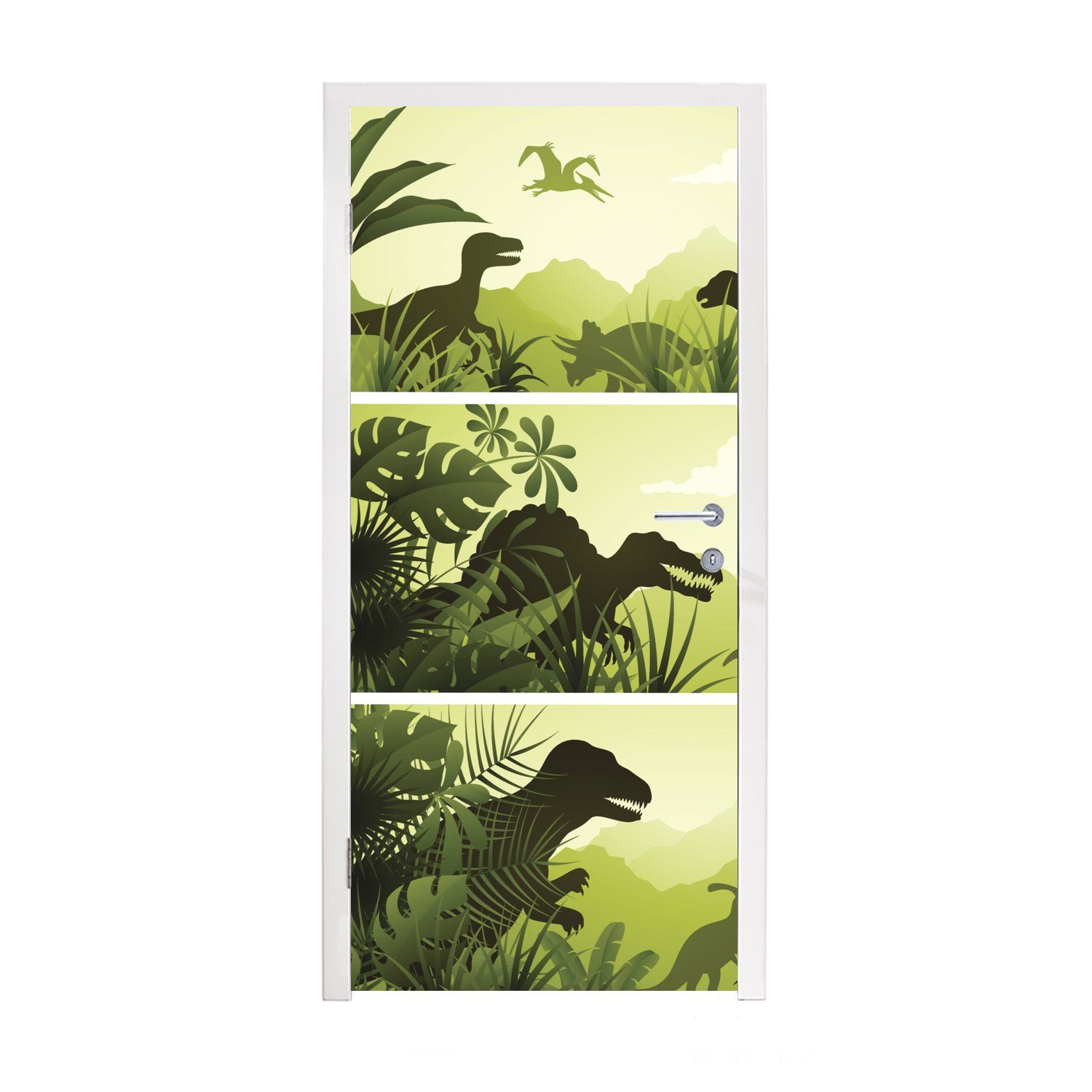 MuchoWow Türtapete Dinosaurier - Dschungel - Illustration - Kinder - Kind, Matt, bedruckt, (1 St), Fototapete für Tür, Türaufkleber, 75x205 cm