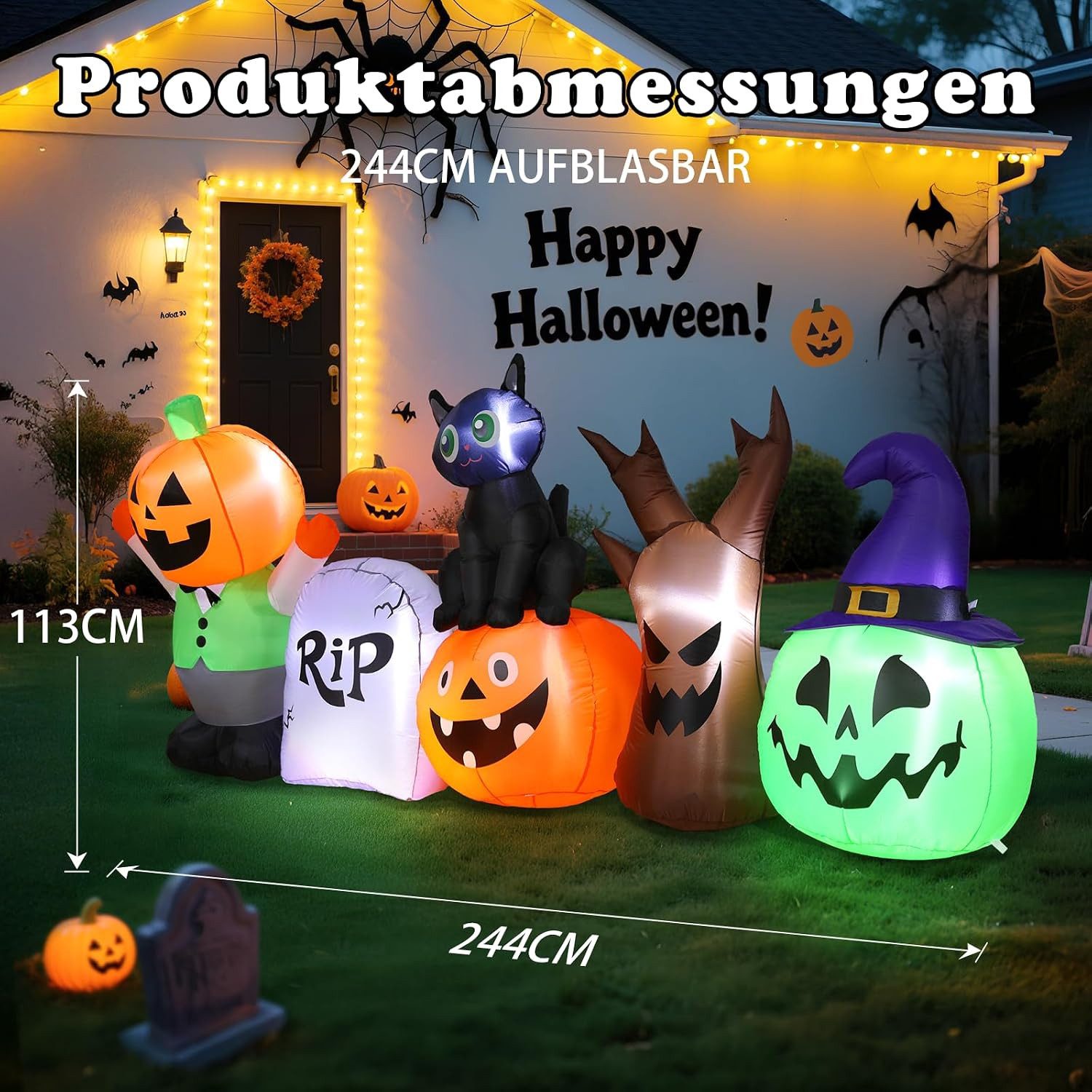 EXTSUD LED-Dekofigur Aufblasbare Halloween Dekoration 250 cm lang mit LED Beleuchtung – Bild 2 von 5