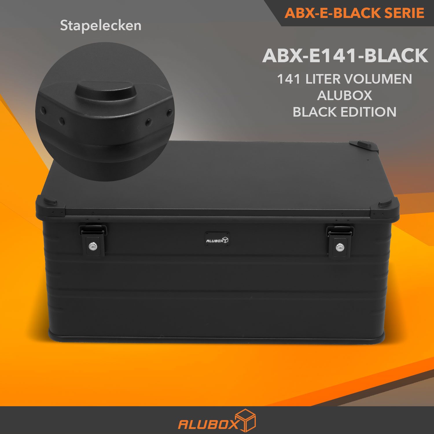 ALUBOX Aufbewahrungsbox Premium E141 Transportbox matt schwarz (140 Liter), Gummidichtung im Deckel - 1 mm Blech - pulverbeschichtet